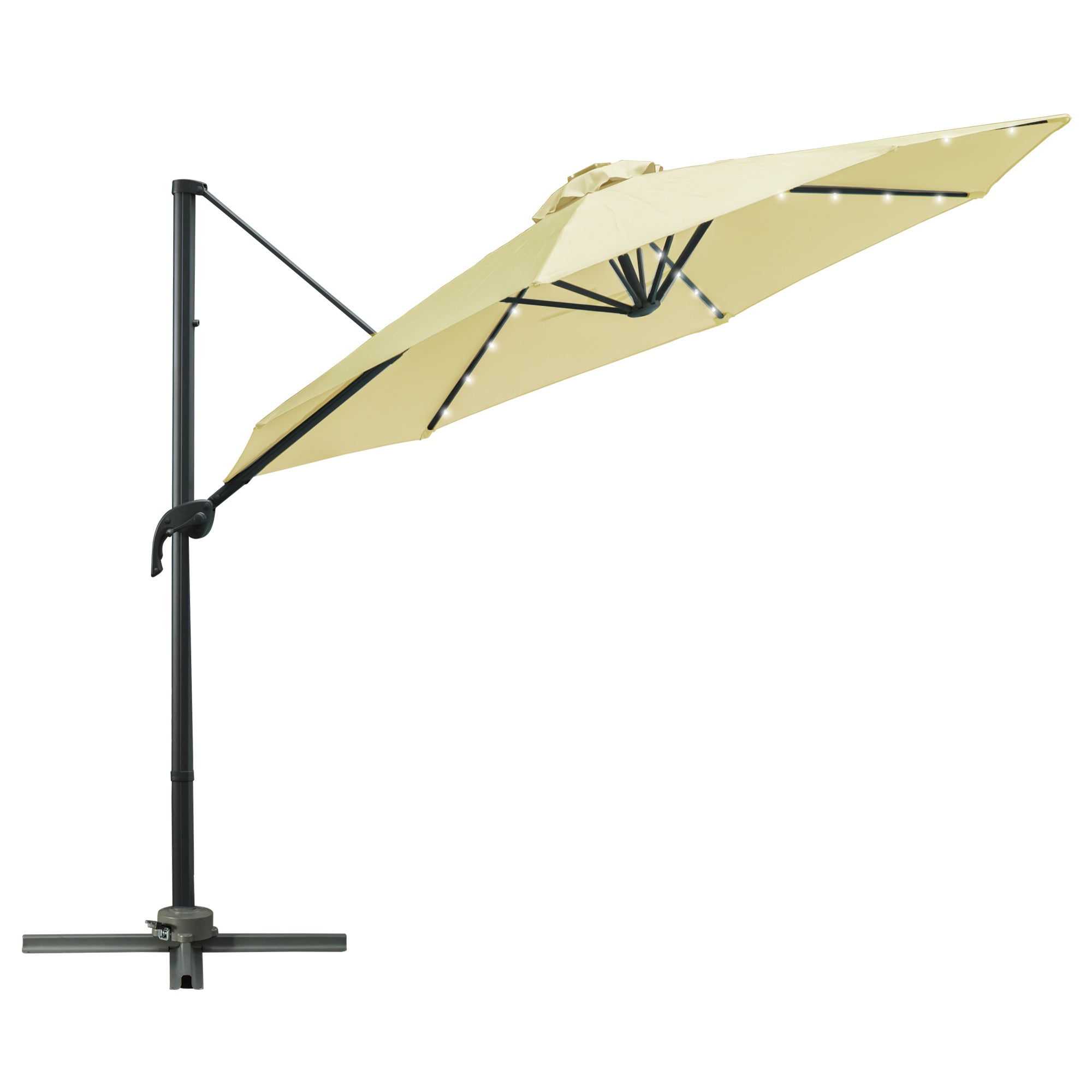3 Metre Patio Offset Roma Parasol with Solar LED Lights - Beige
