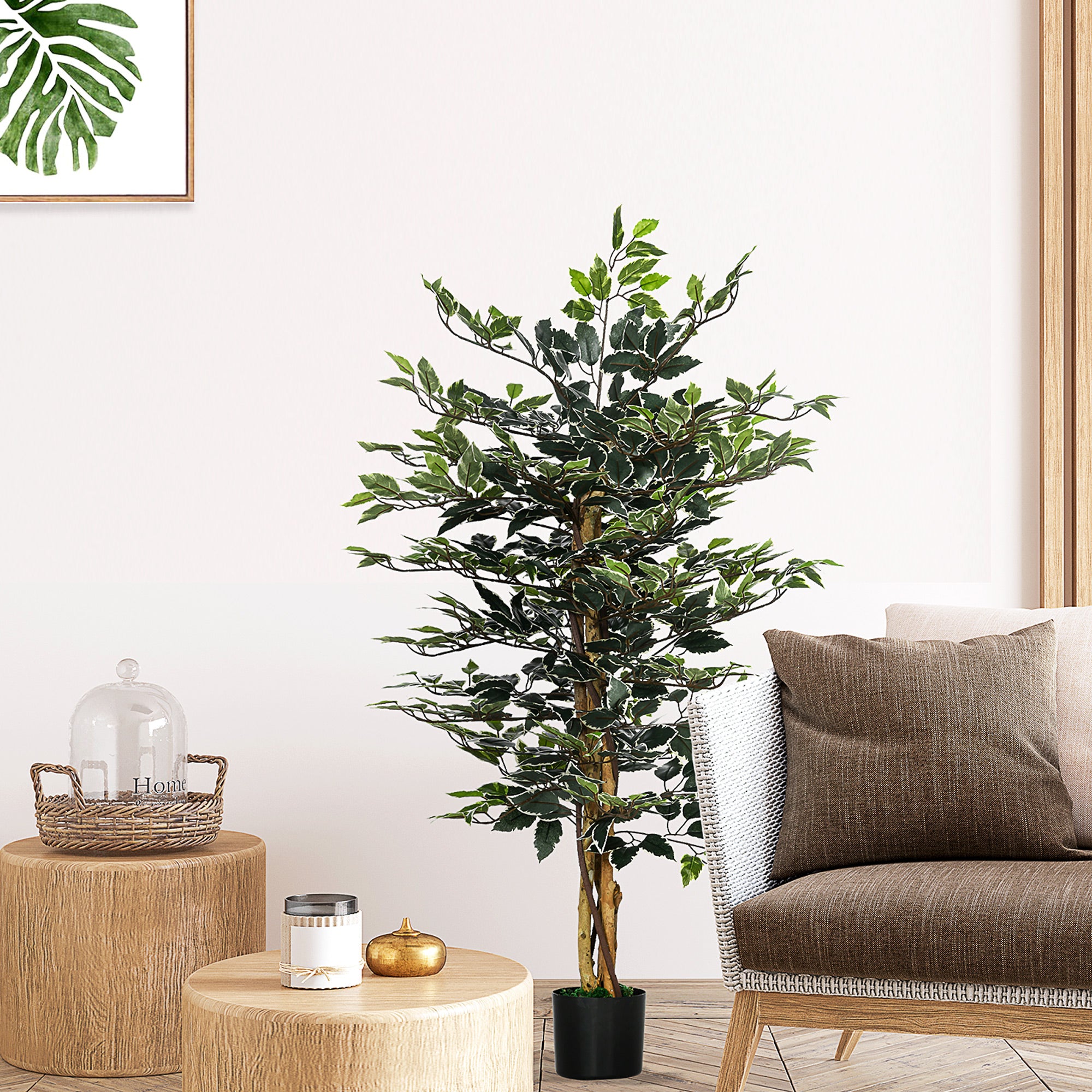 Artificial Ficus Tree 130cm Tall with Lifelike Leaves in Pot - Green