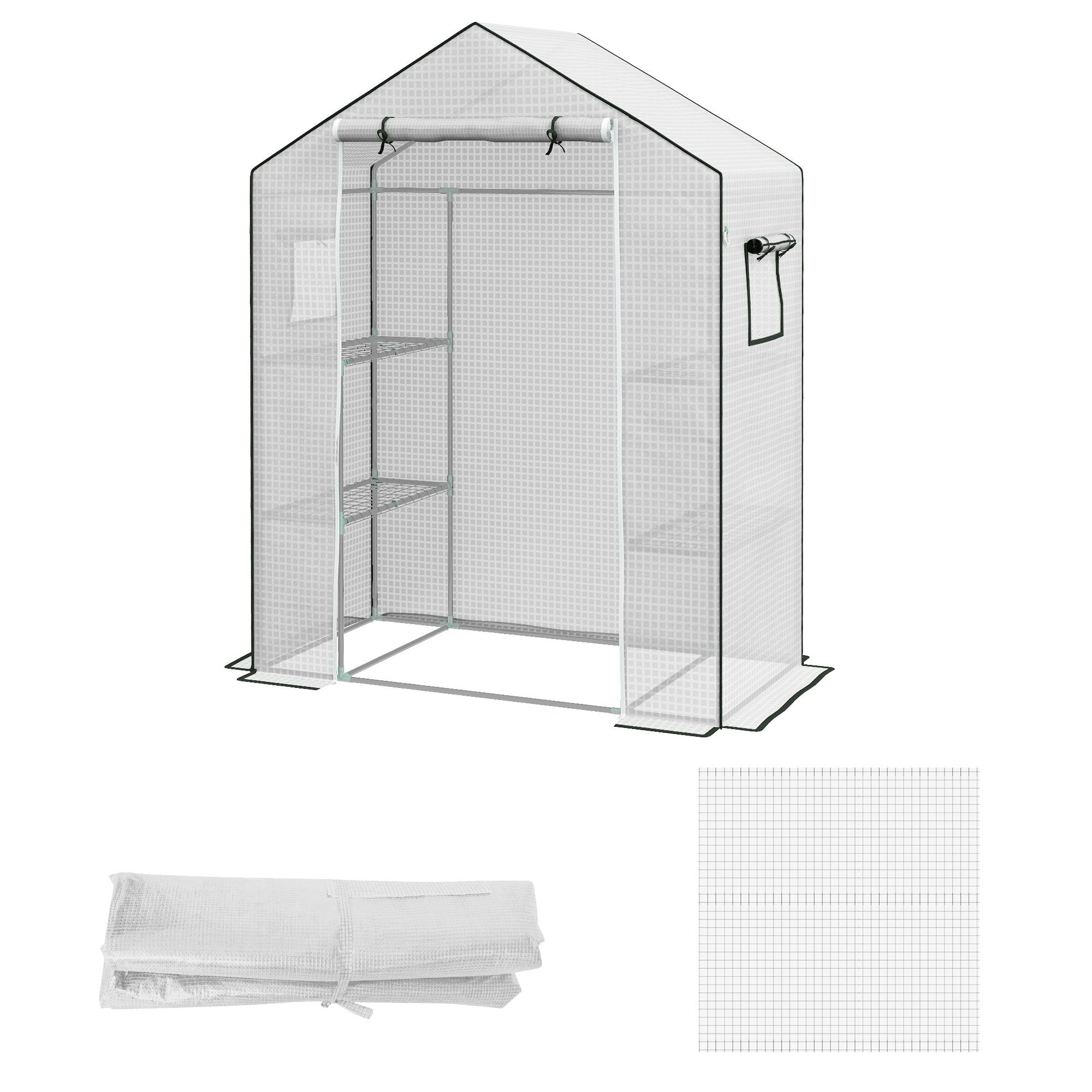 Greenhouse Cover Replacement with Roll-up Door and Windows - White