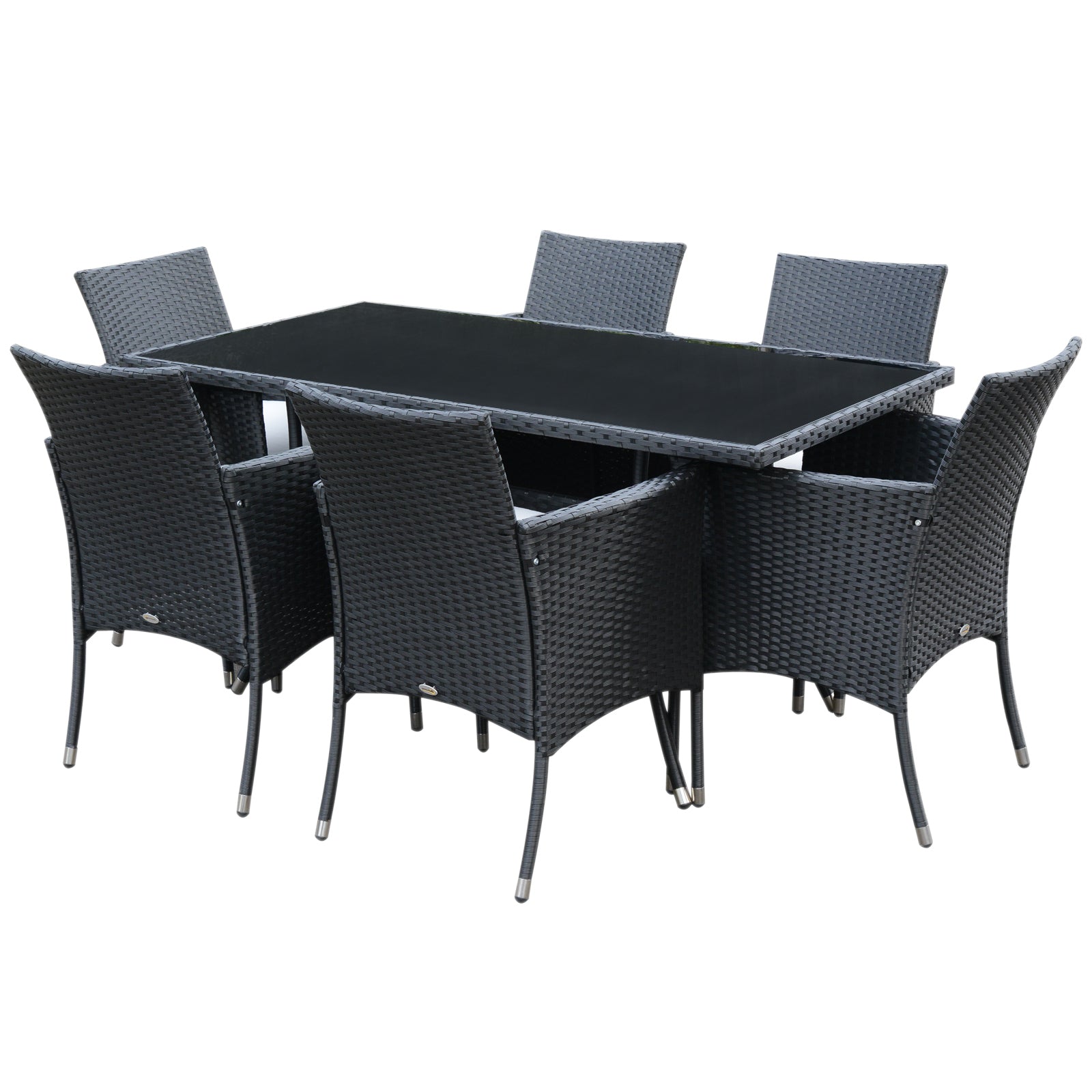 6-Seater Rattan Garden Dining Set with Rectangular Table & Cube Chairs - Black