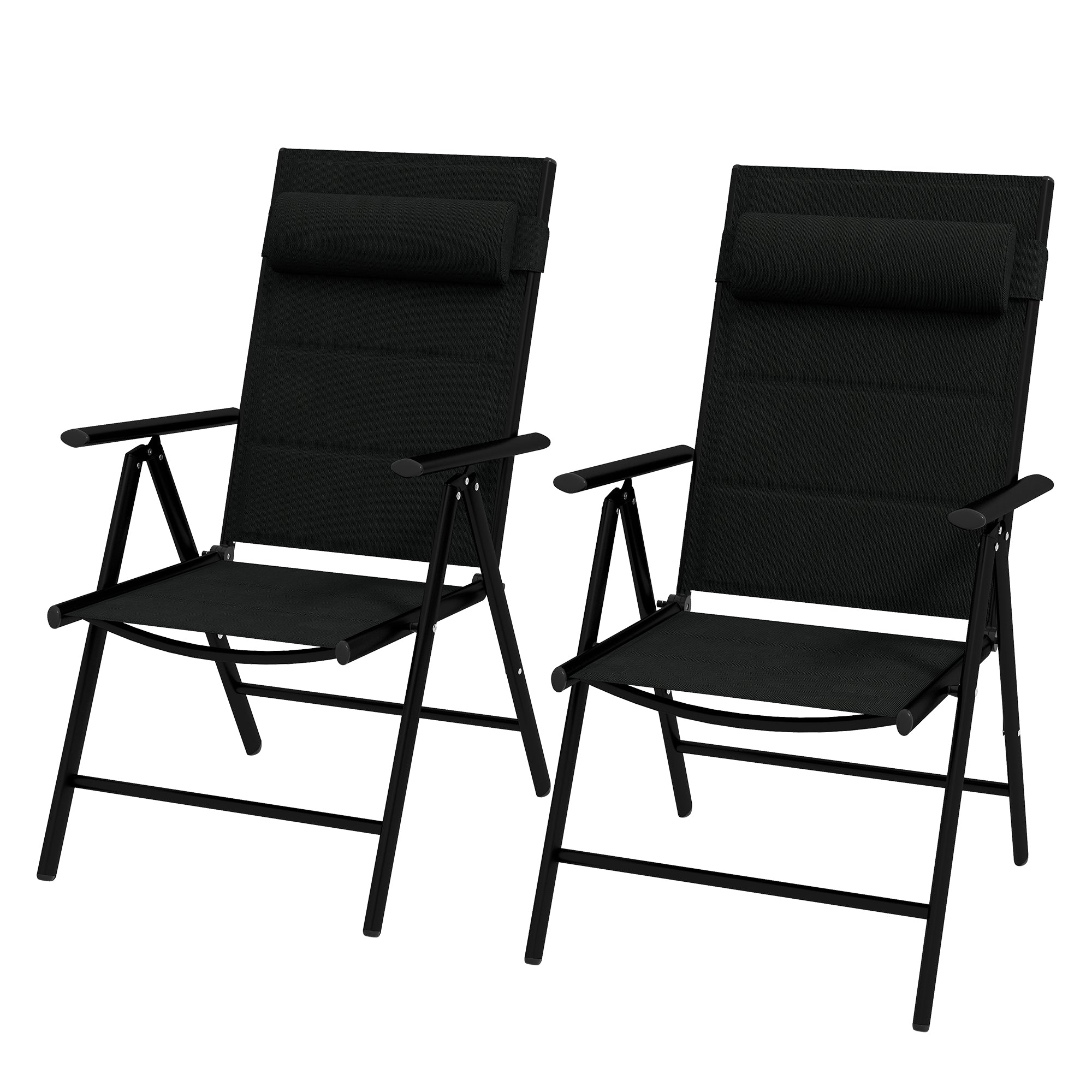 Set of 2 Folding Patio Chairs with Adjustable Back and Padded Mesh Seats - Black