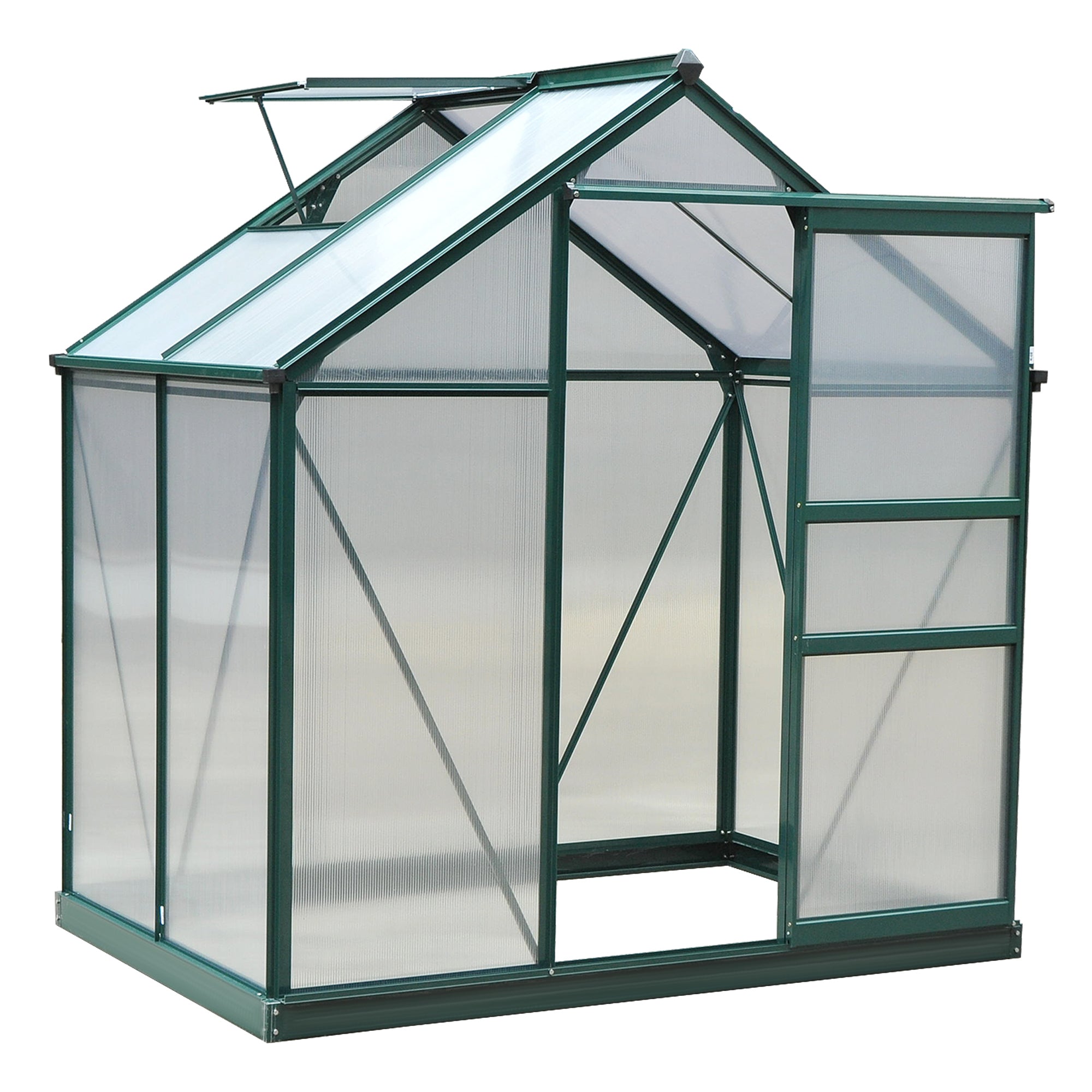 Large 6ft x 4ft Aluminium Frame Greenhouse with Polycarbonate Panels and Slide Door - Galvanized Base