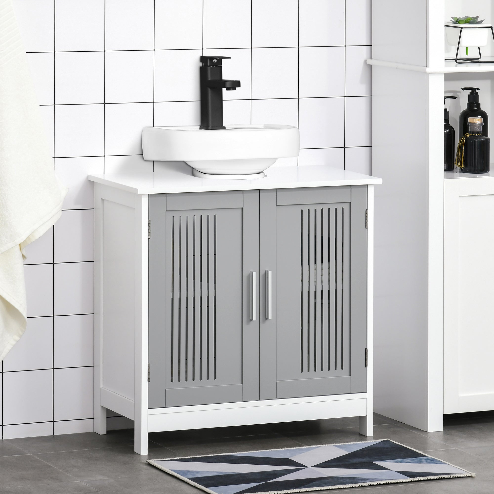 Modern Under Sink Bathroom Vanity Cabinet with Adjustable Shelves - Grey