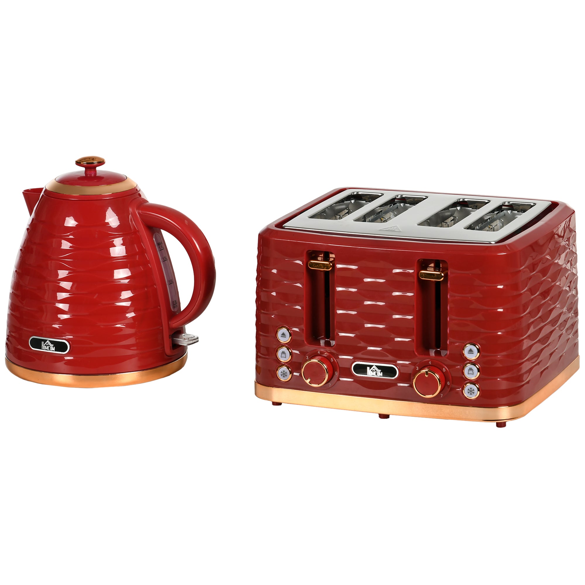 2 Piece 1.7L Kettle and 4-Slice Toaster Set 3000W Rapid Boil - Red