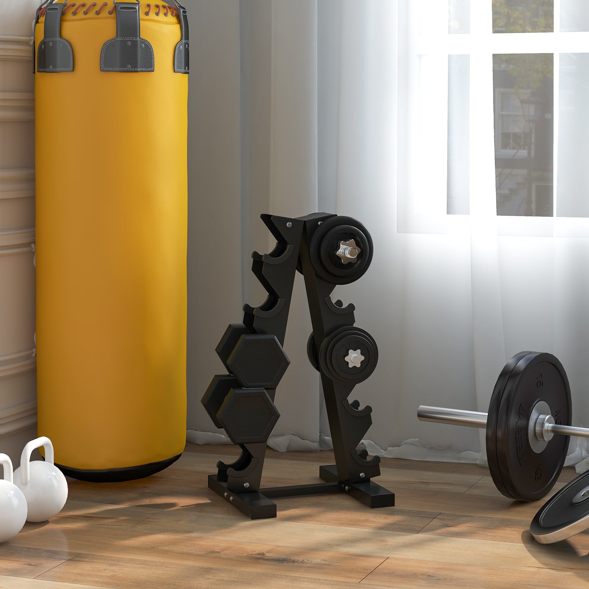 Five-Tier Dumbbell Storage Rack with Non-Slip Base - Black