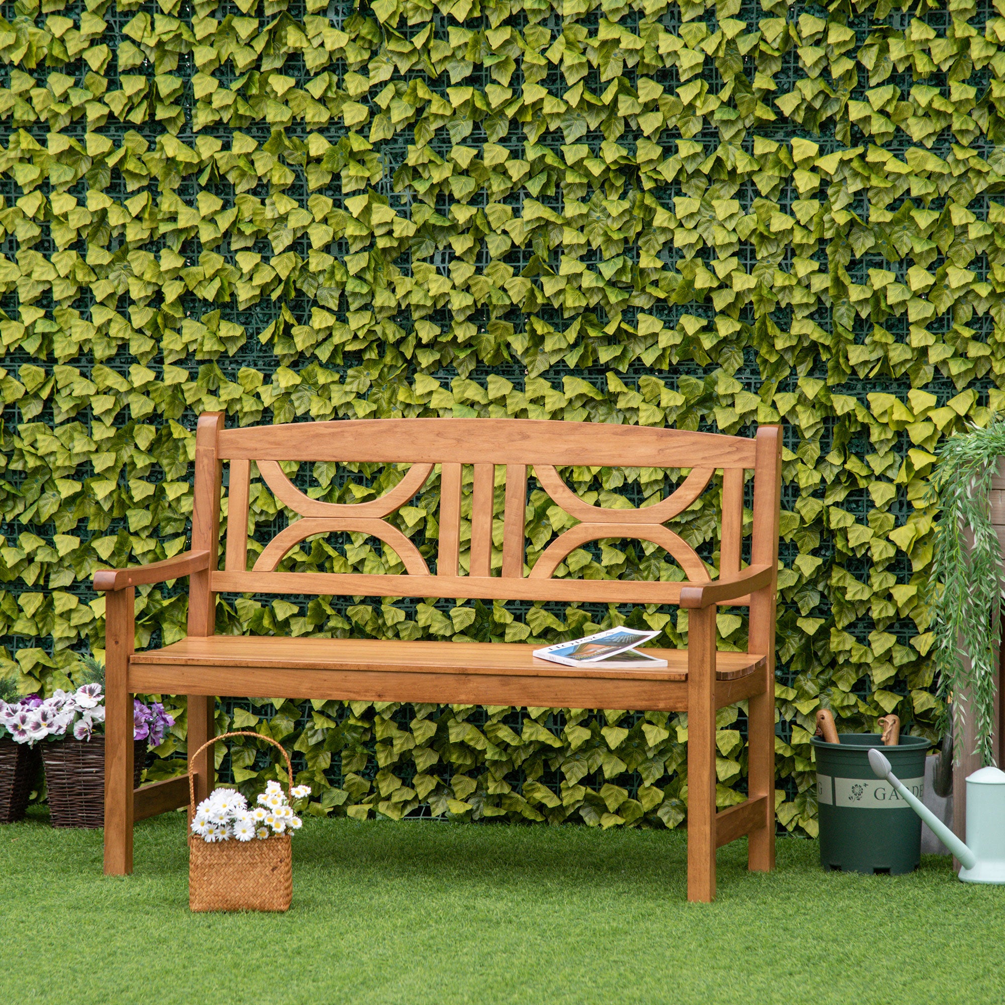 2 Seater Wooden Garden Bench with Weather-Resistant Natural Finish