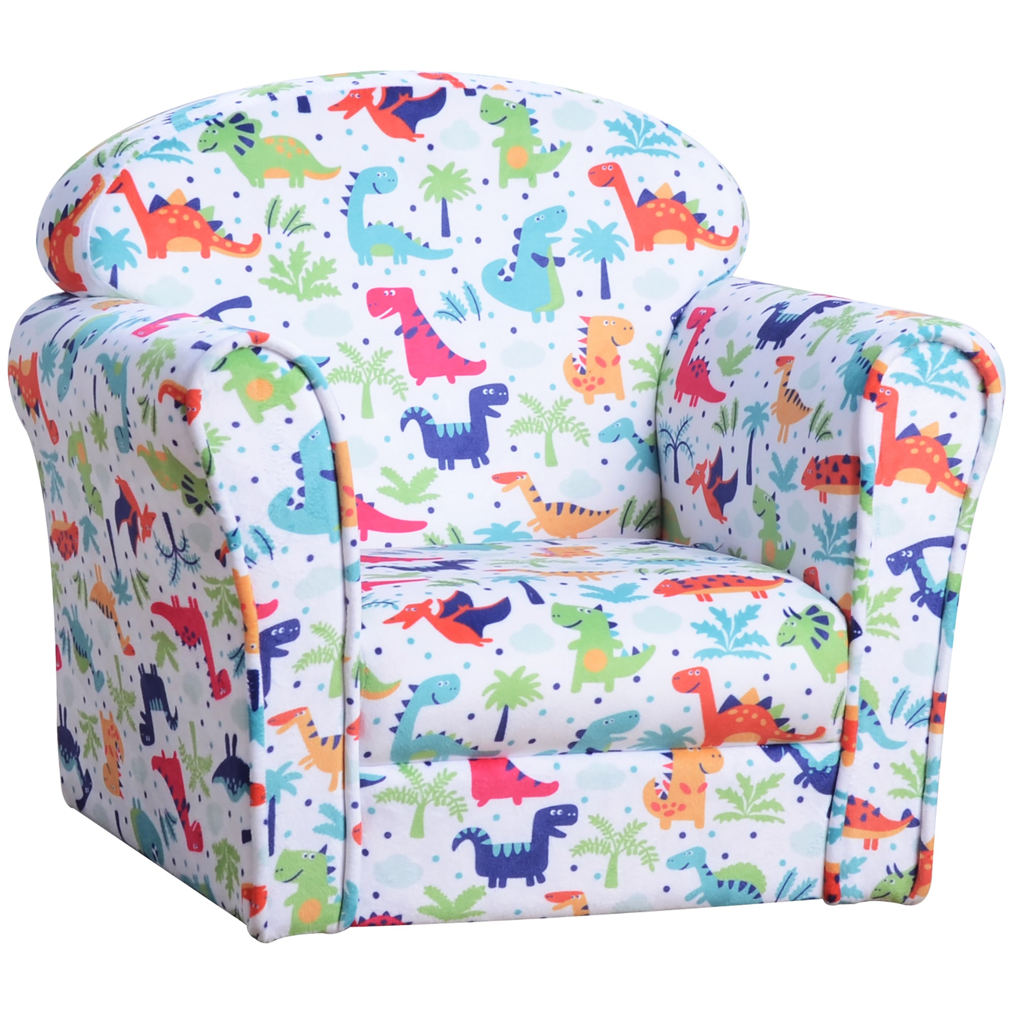 Children Armchair with Dinosaur Pattern - Flannel Fabric Wooden Frame