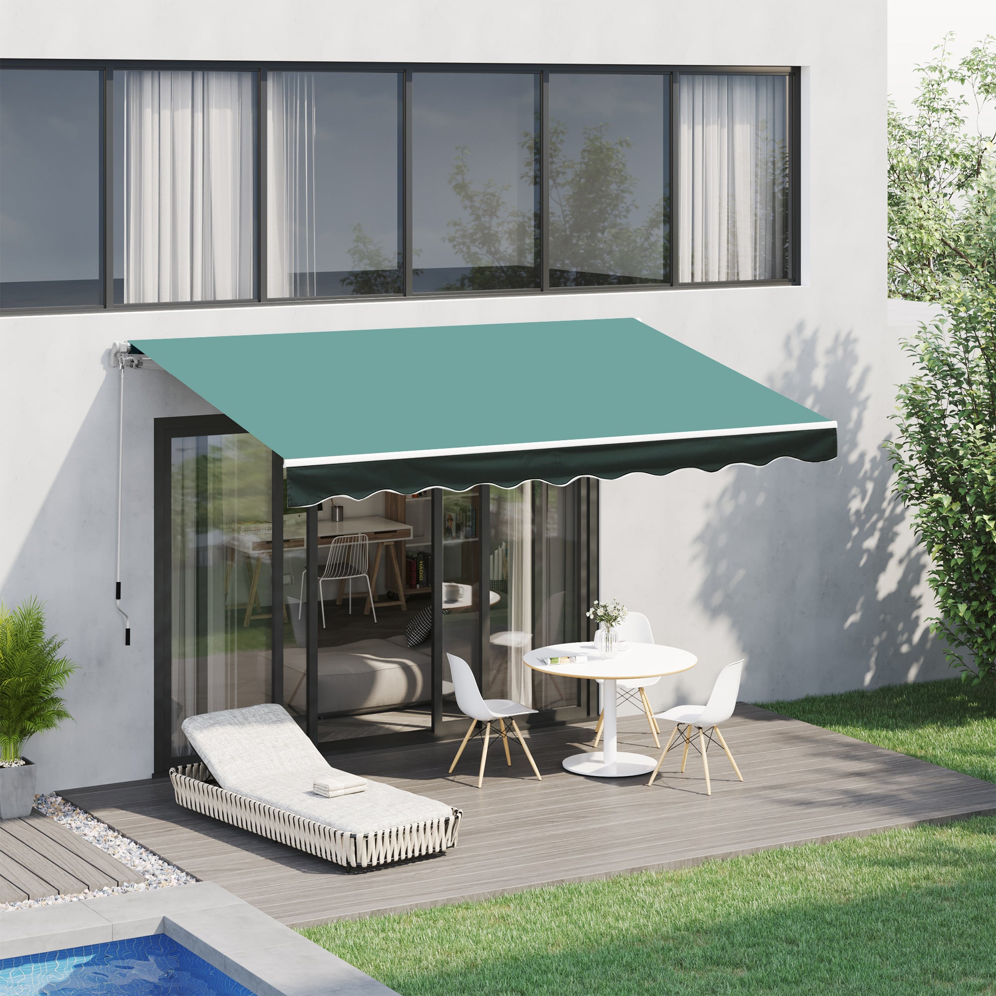 Adjustable Manual Retractable Patio Awning Canopy - Dark Green