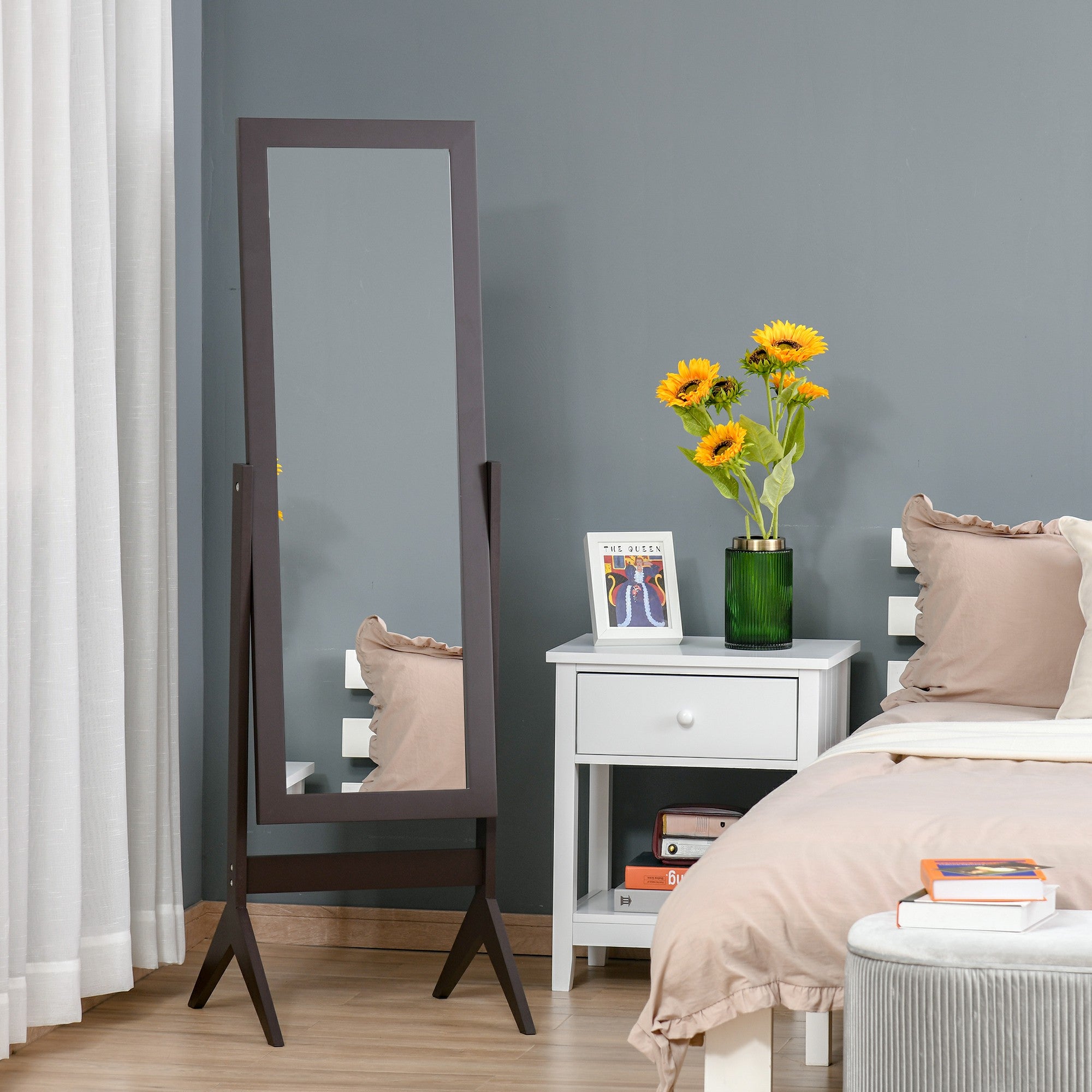 Freestanding Adjustable Angle Tall Dressing Mirror 148x47cm - Brown