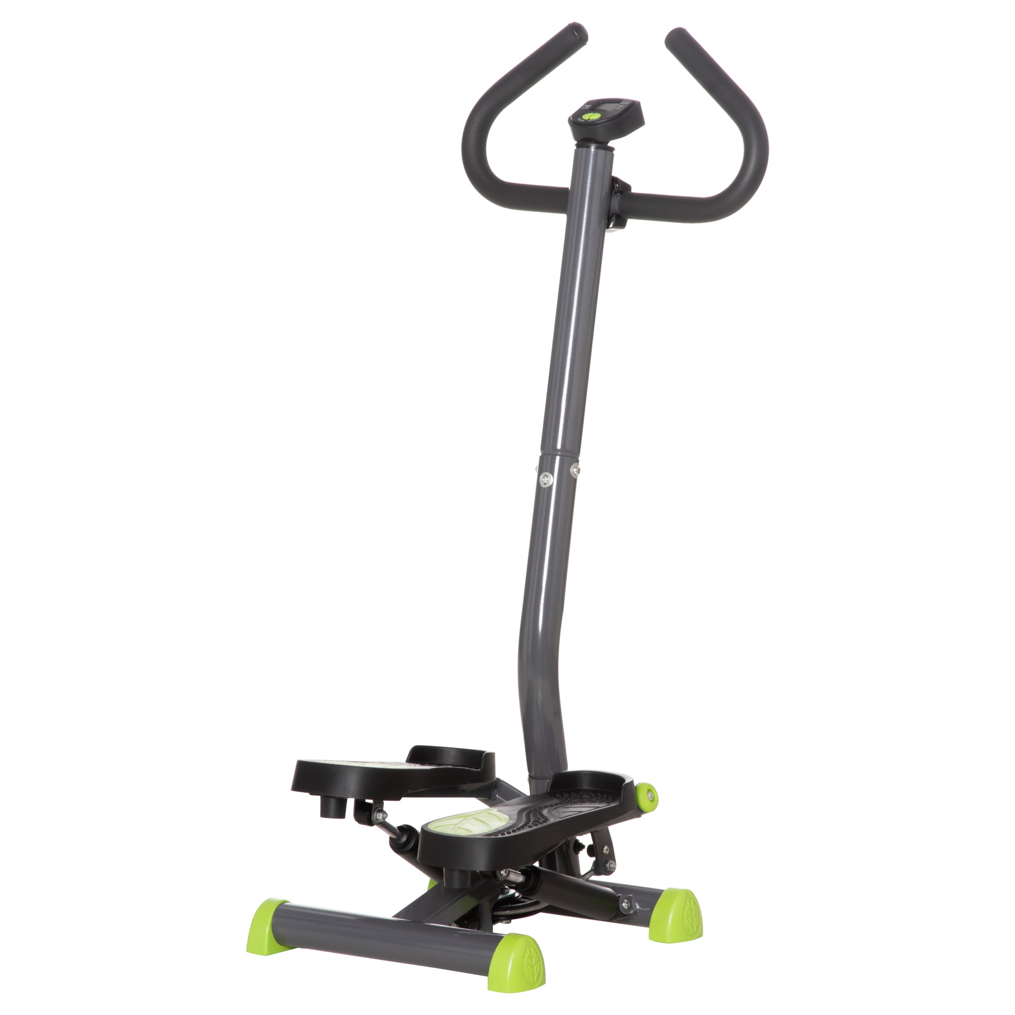 Adjustable Stepper Fitness Machine with LCD Monitor and Handlebars - Grey