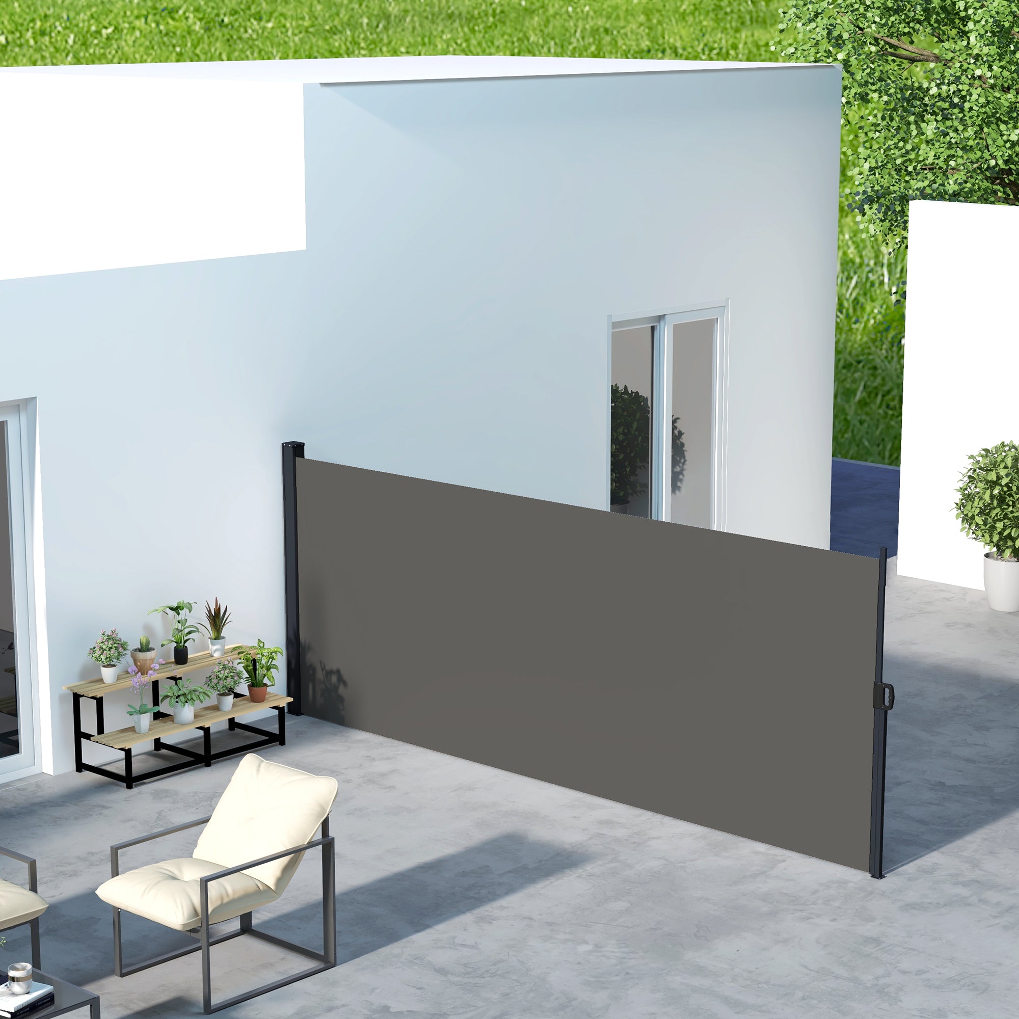 Retractable Outdoor Privacy Screen Awning with UV30+ Protection - Dark Grey