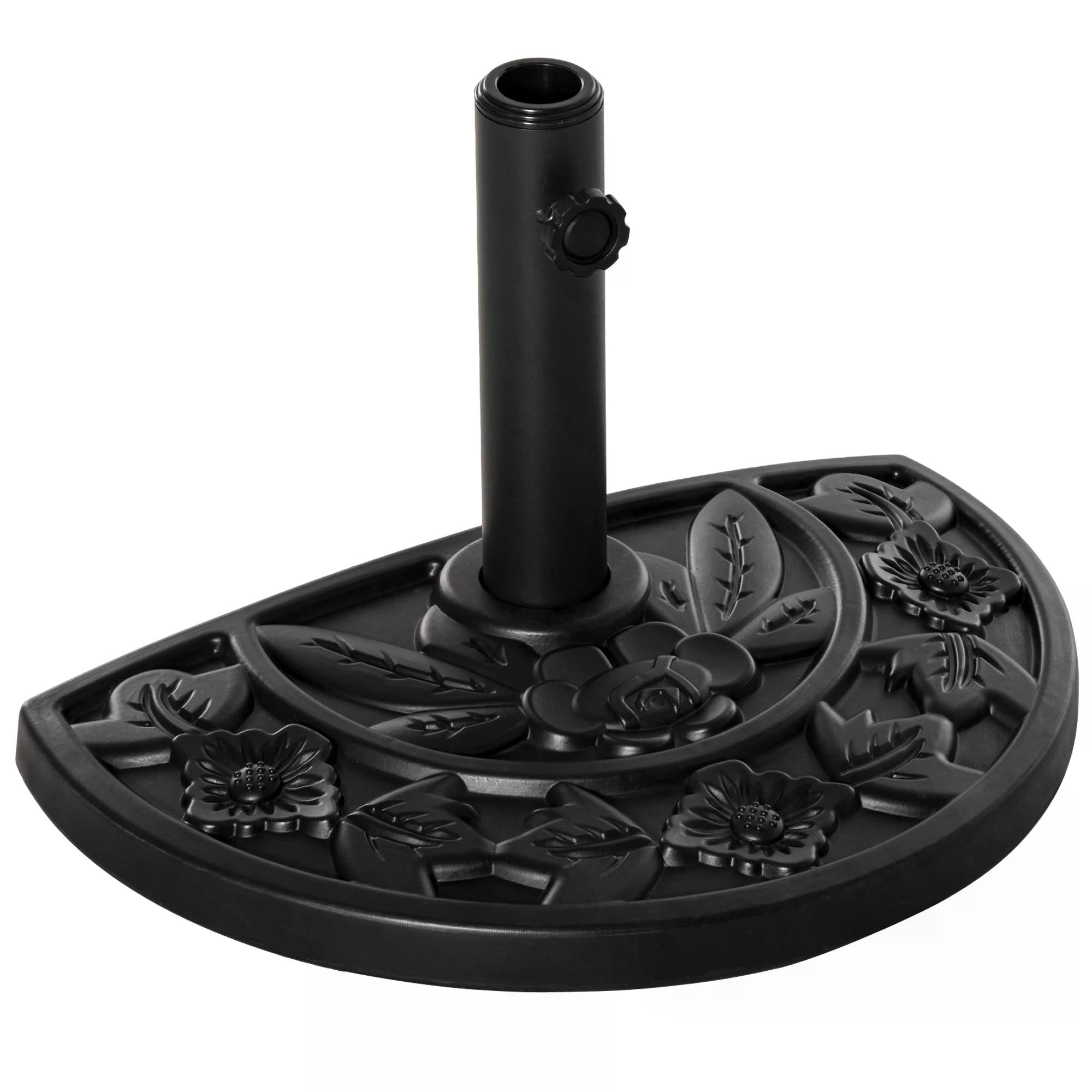 Half Round Parasol Base Weighted Umbrella Stand with Engraved Design - Black