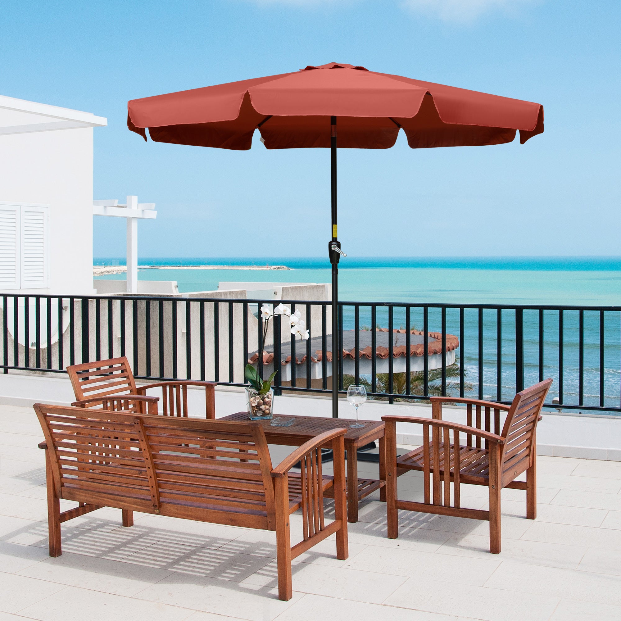 2.66m Patio Umbrella with Ruffled Canopy and Aluminium Pole - Wine Red