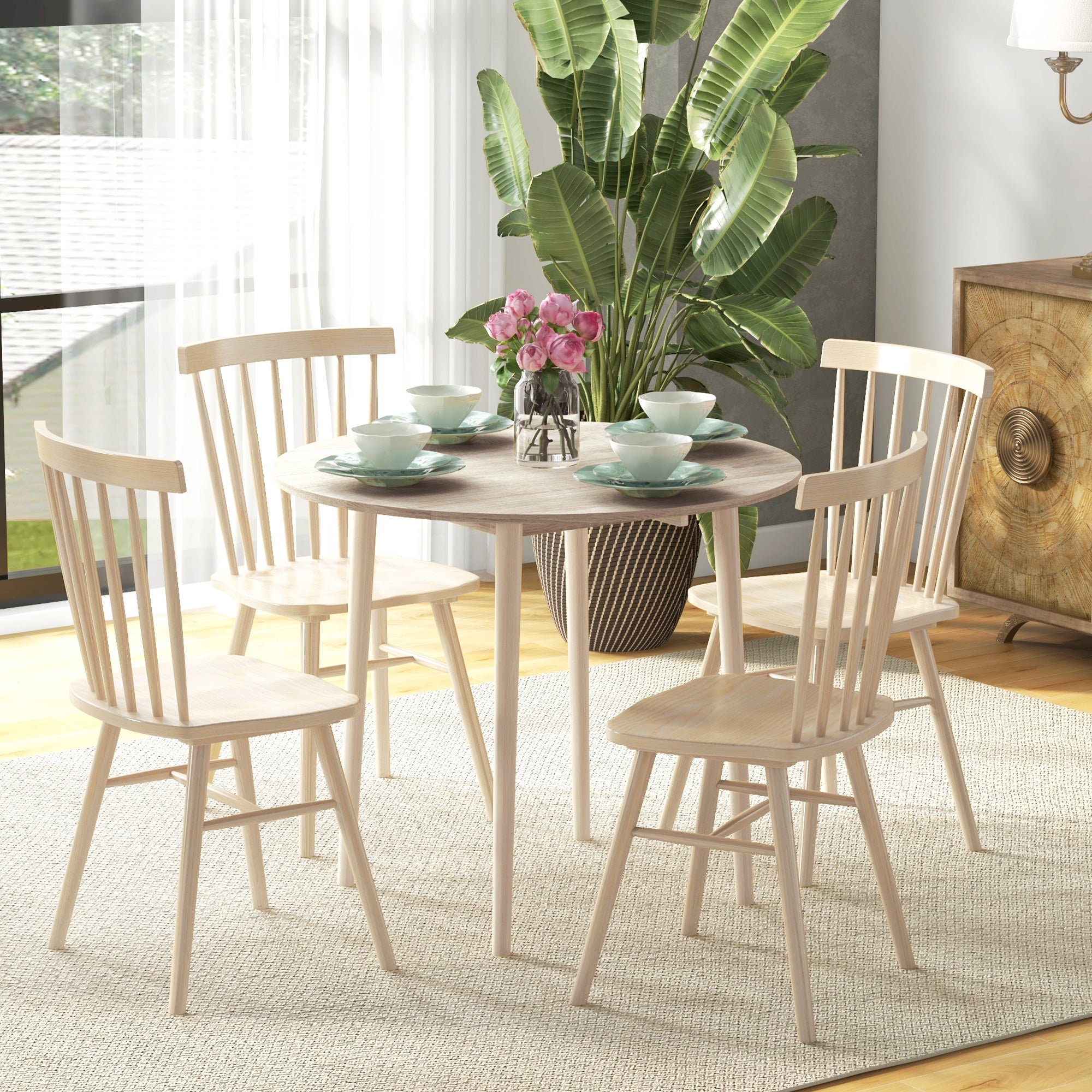 Folding Dining Table, Round Drop Leaf Table, Space Saving Small Kitchen Table with Wood Legs for Dining Room, Natural