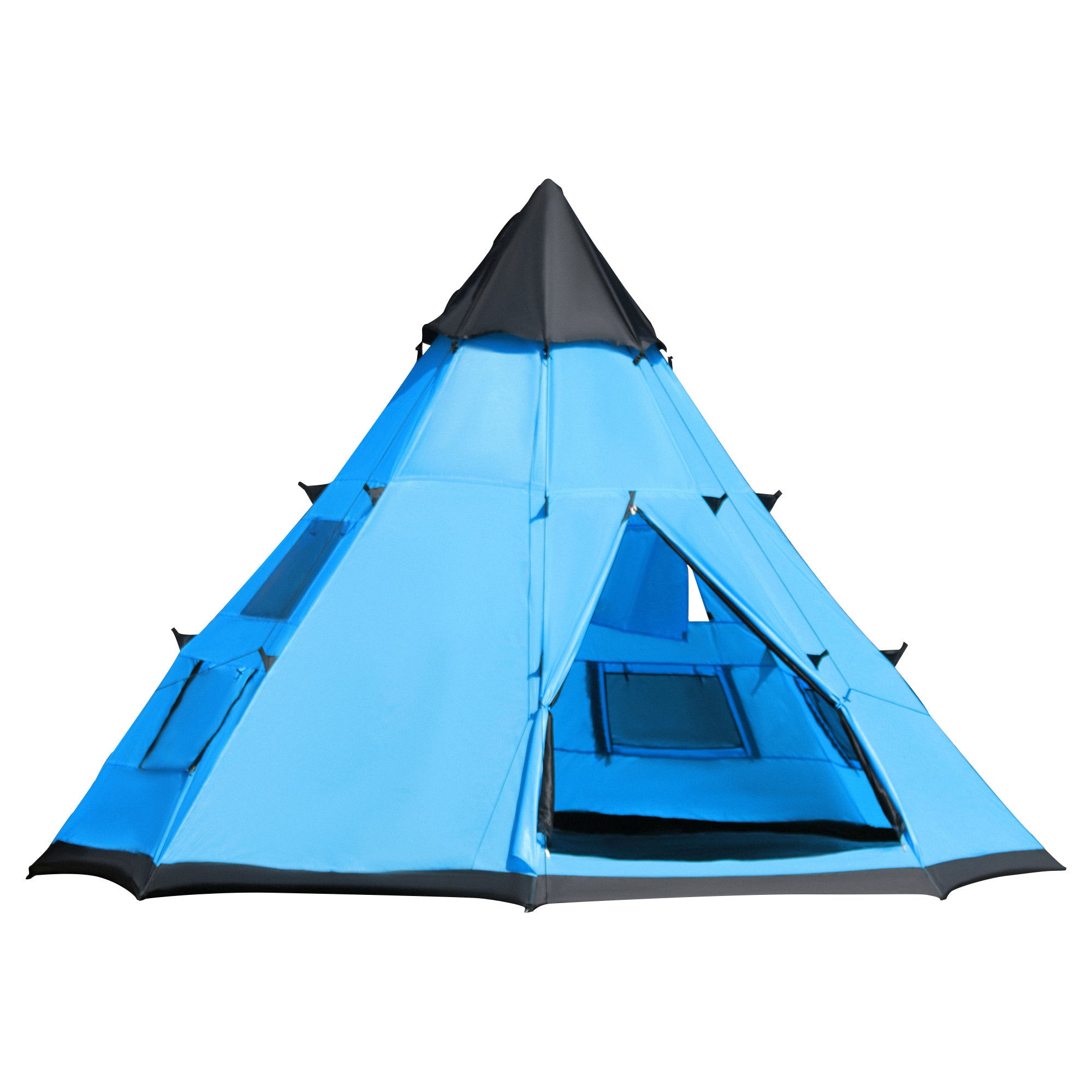 6 Person Camping Tipi Tent with Mesh Windows and Carry Bag - Blue