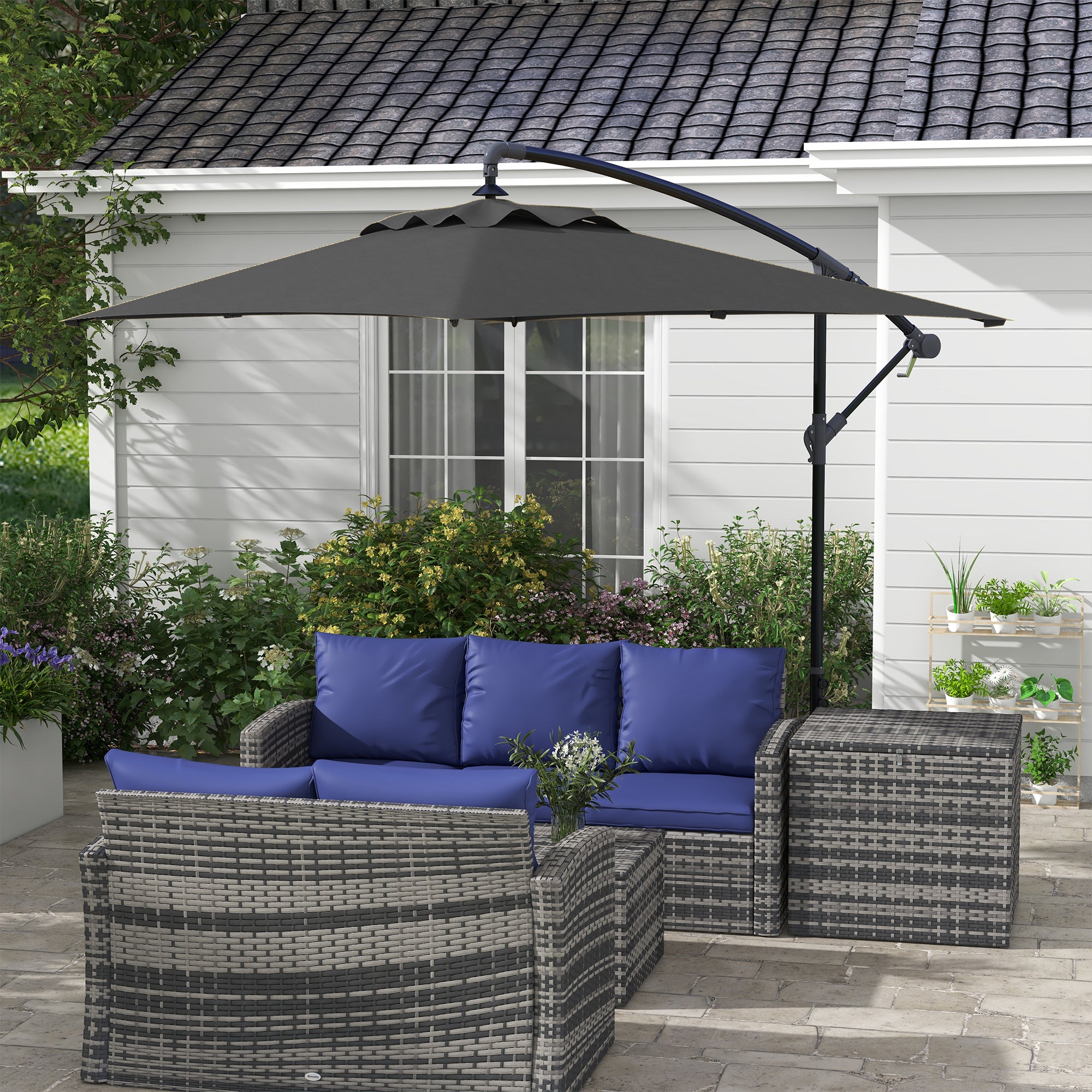 3x2m Banana Cantilever Parasol with Crank Handle and Steel Pole - Grey
