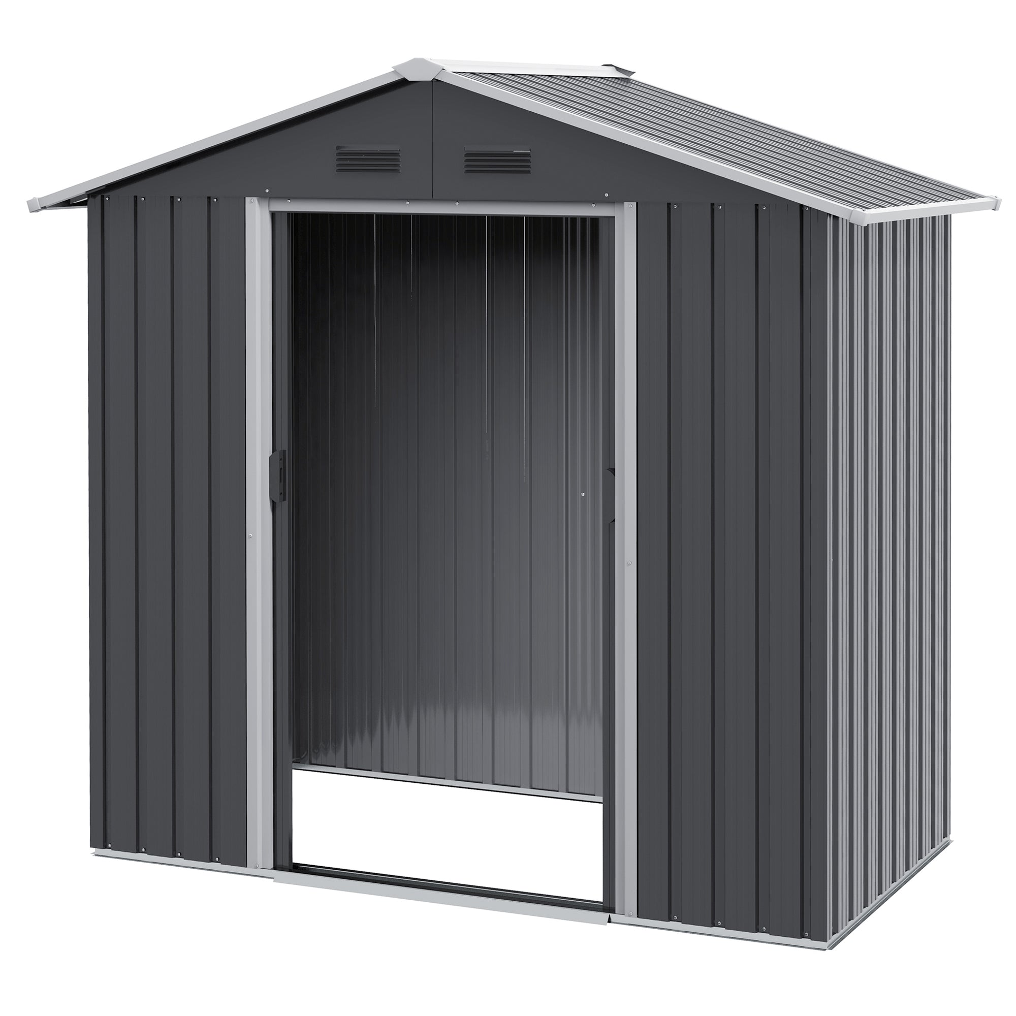 Metal Garden Storage Shed with Double Sliding Doors and Vents - Dark Grey