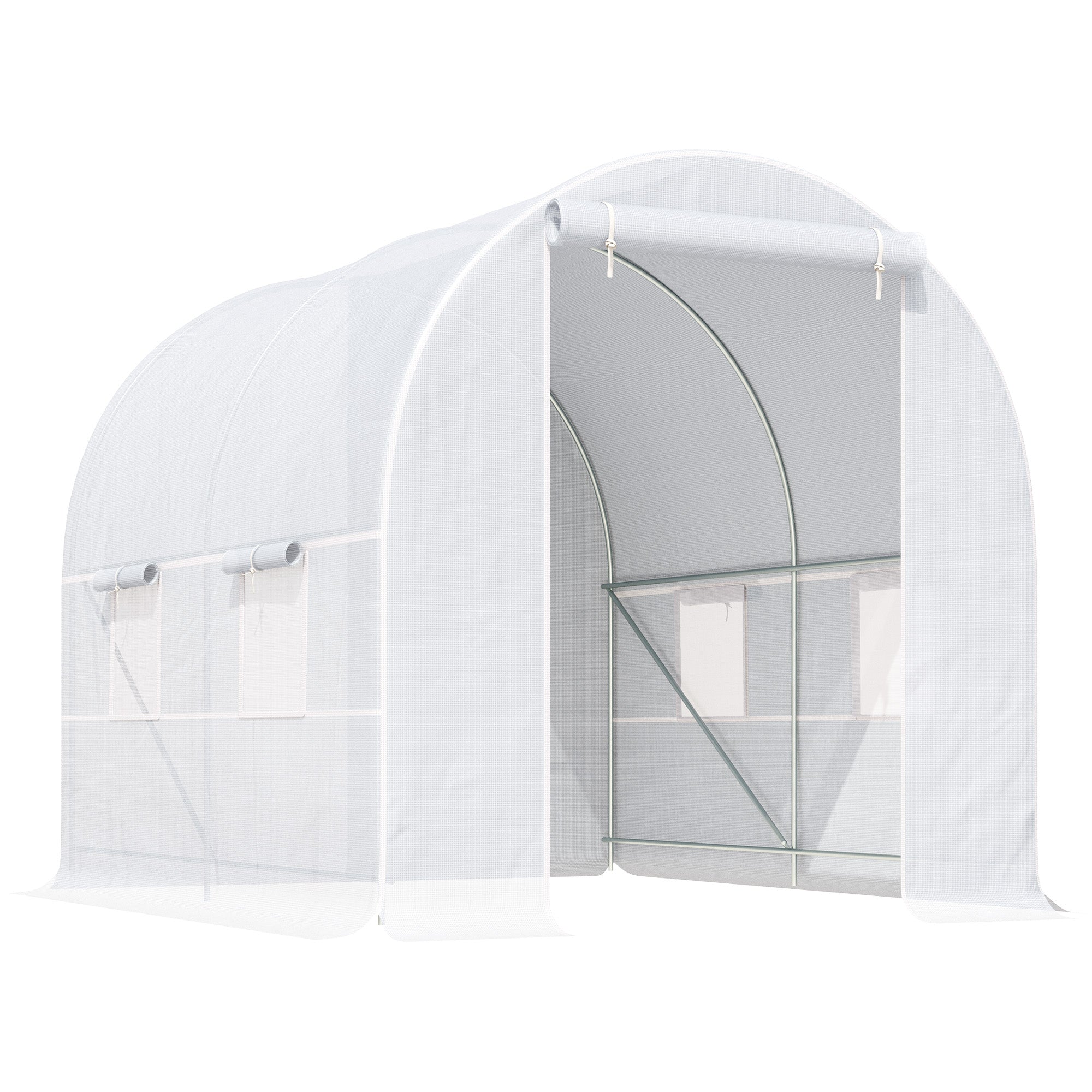Large Walk-In Garden Greenhouse with Galvanized Steel Frame and UV Protection Cover - White