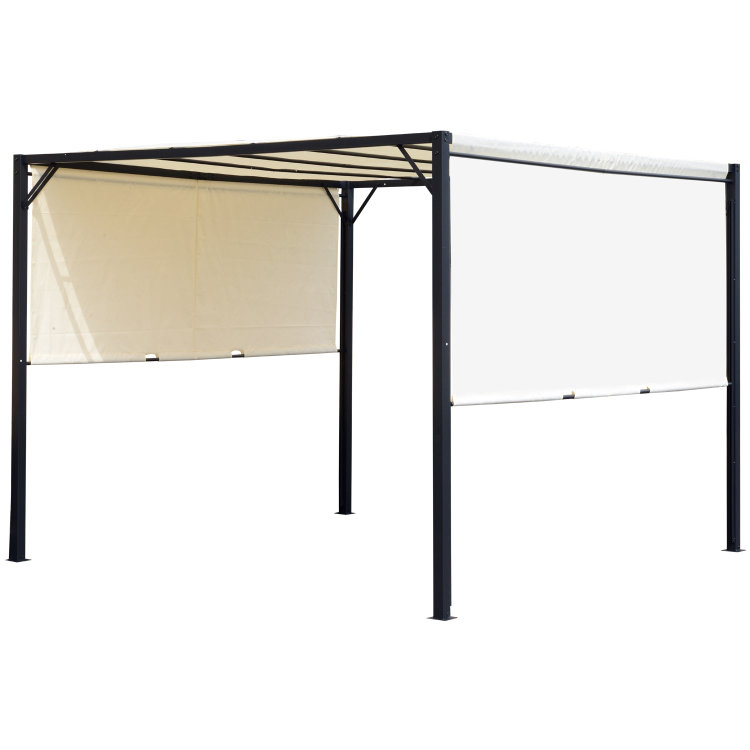 3 Meter Metal Garden Gazebo Canopy with Adjustable Sun Shelter Cream