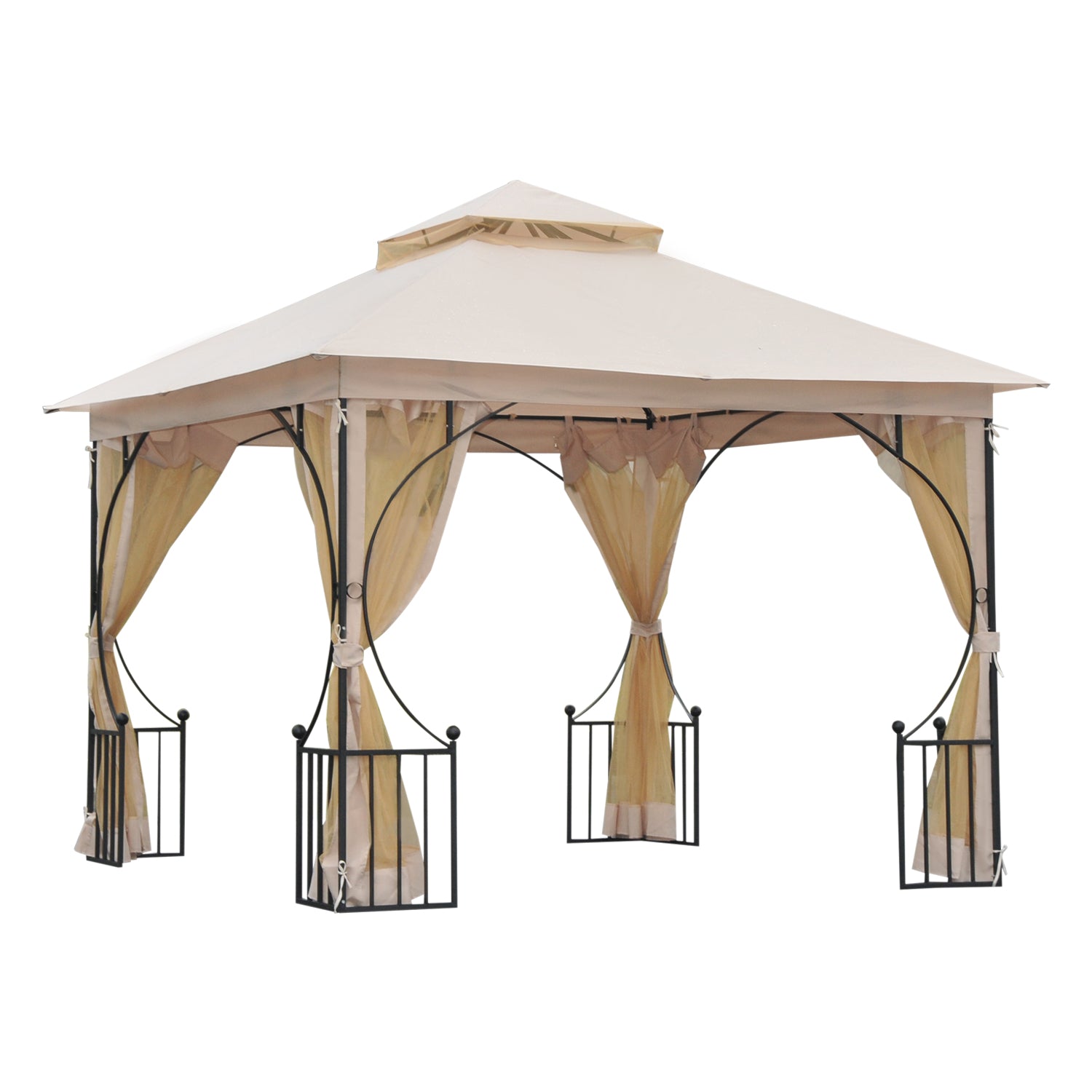 3 x 3 Metre Metal Frame Garden Gazebo with Mesh Sides - Beige