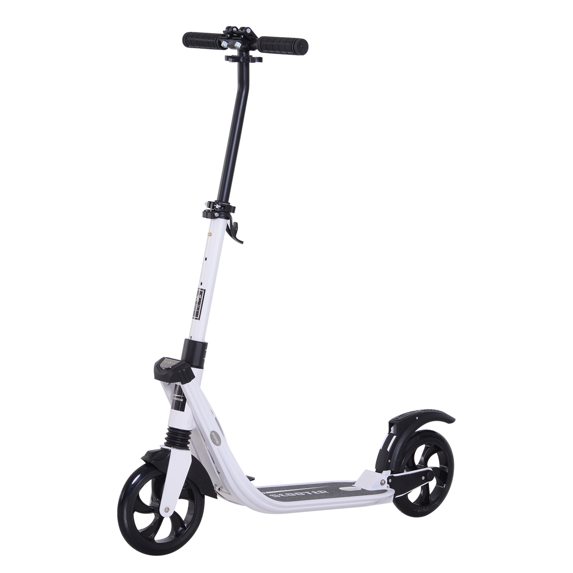 Folding Kick Scooter Hight-Adjustable Urban Scooter w/ Rear Brake, Double Shock Absorption System & 2 Big Wheels, For 14+ Teens Adult, White