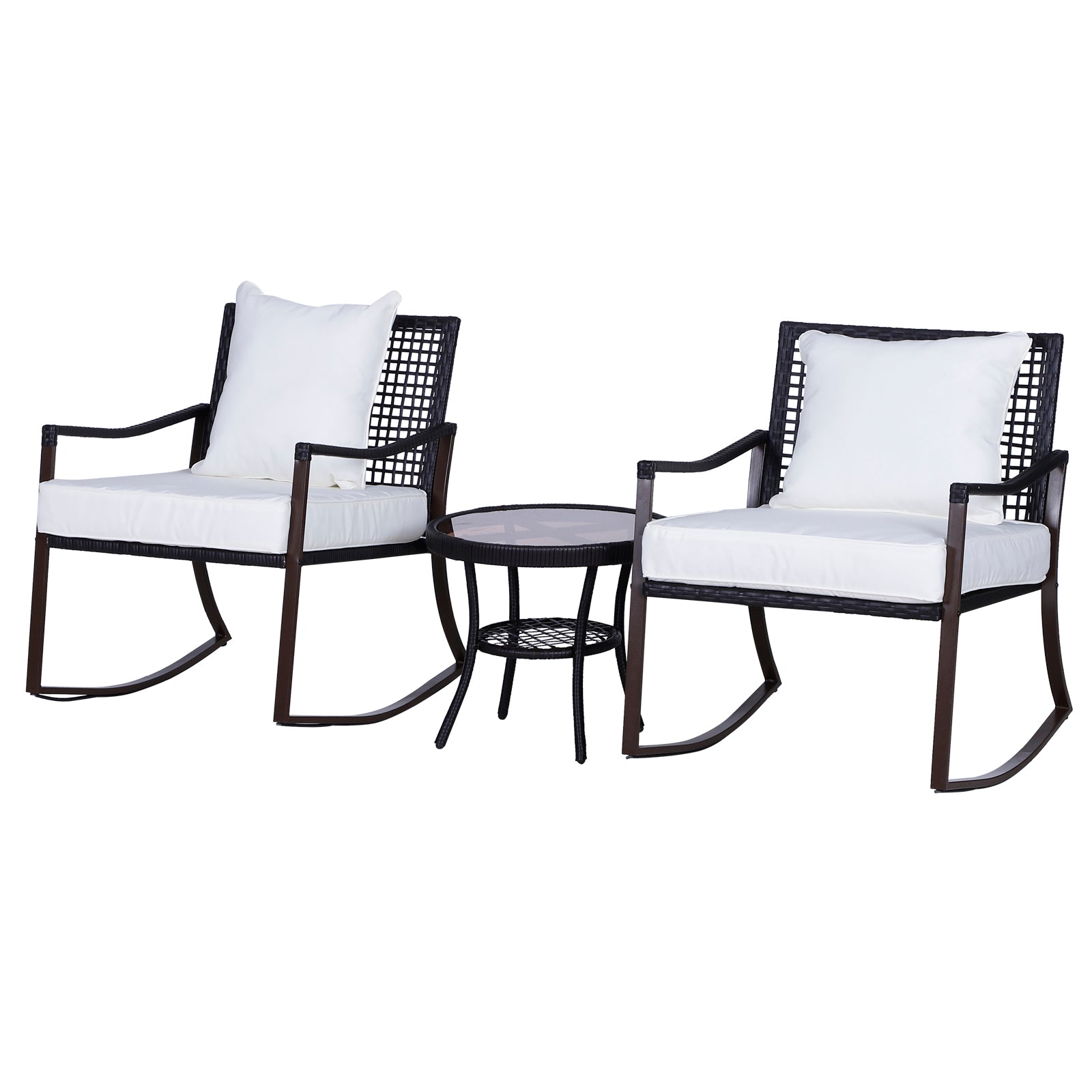 3 Piece Rattan Bistro Set with Rocking Armchairs - Brown