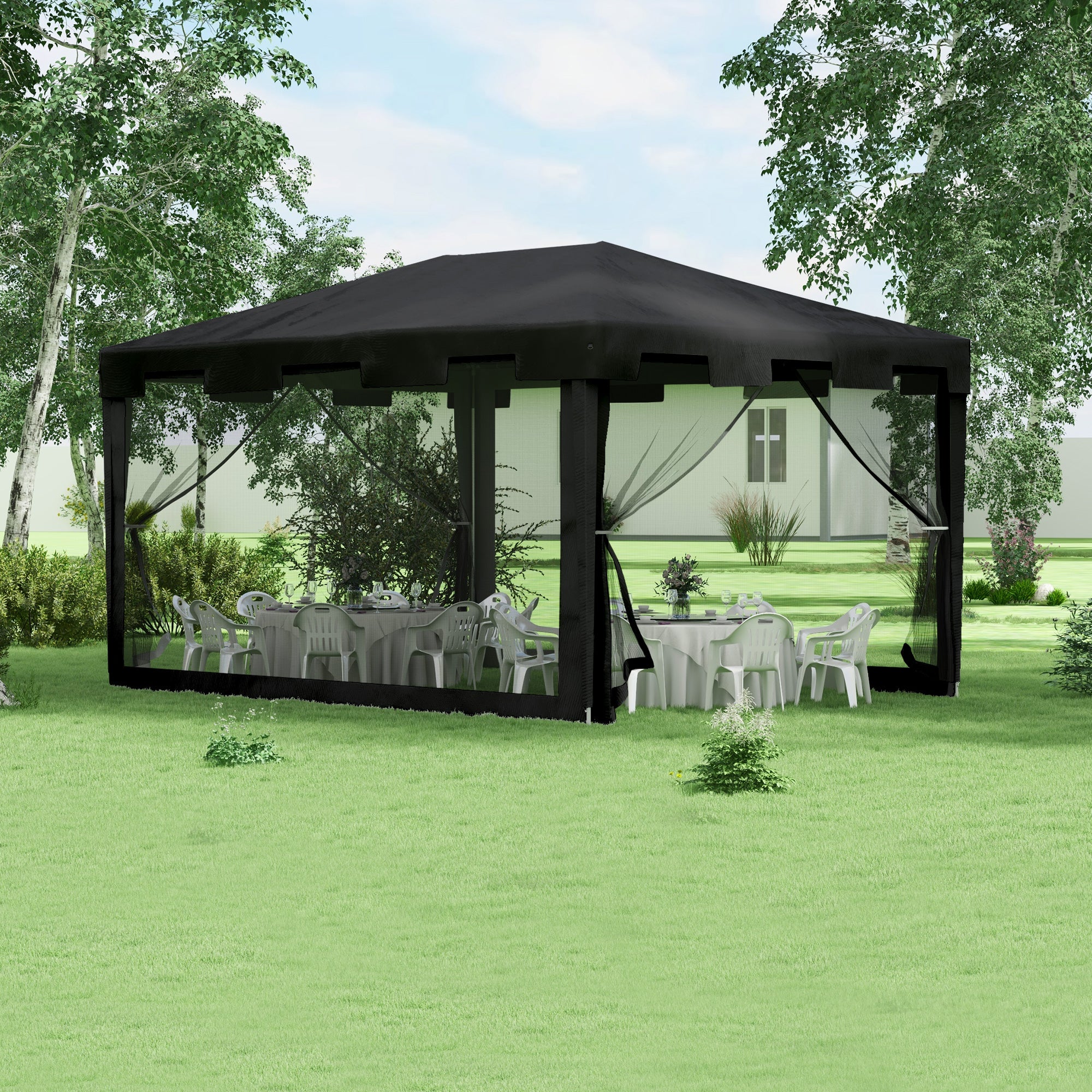4 x 3 m Waterproof Party Tent Wedding Gazebo Outdoor Canopy Shade - Dark Grey