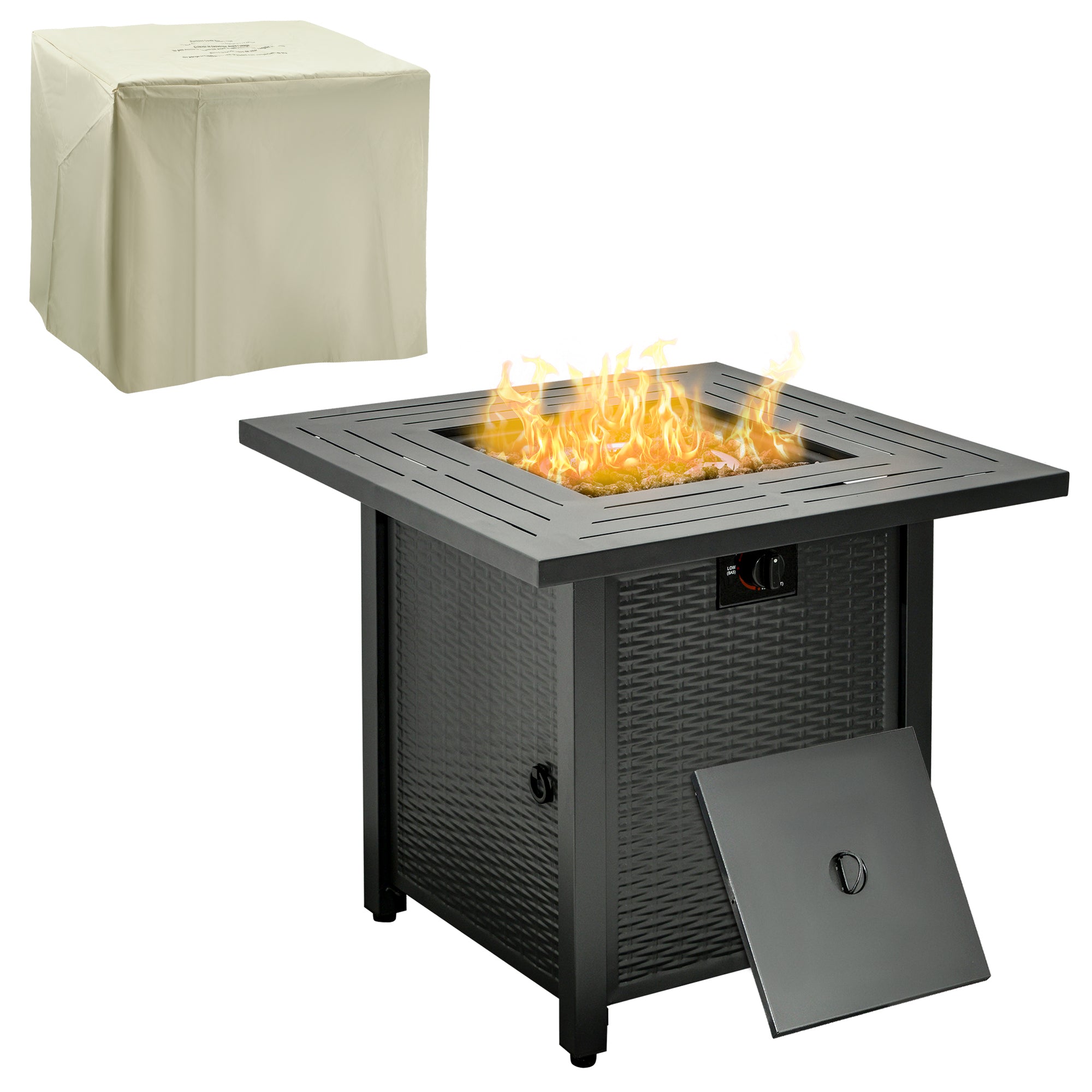 Square Propane Gas Fire Pit Table With 40000 BTU Burner - Black