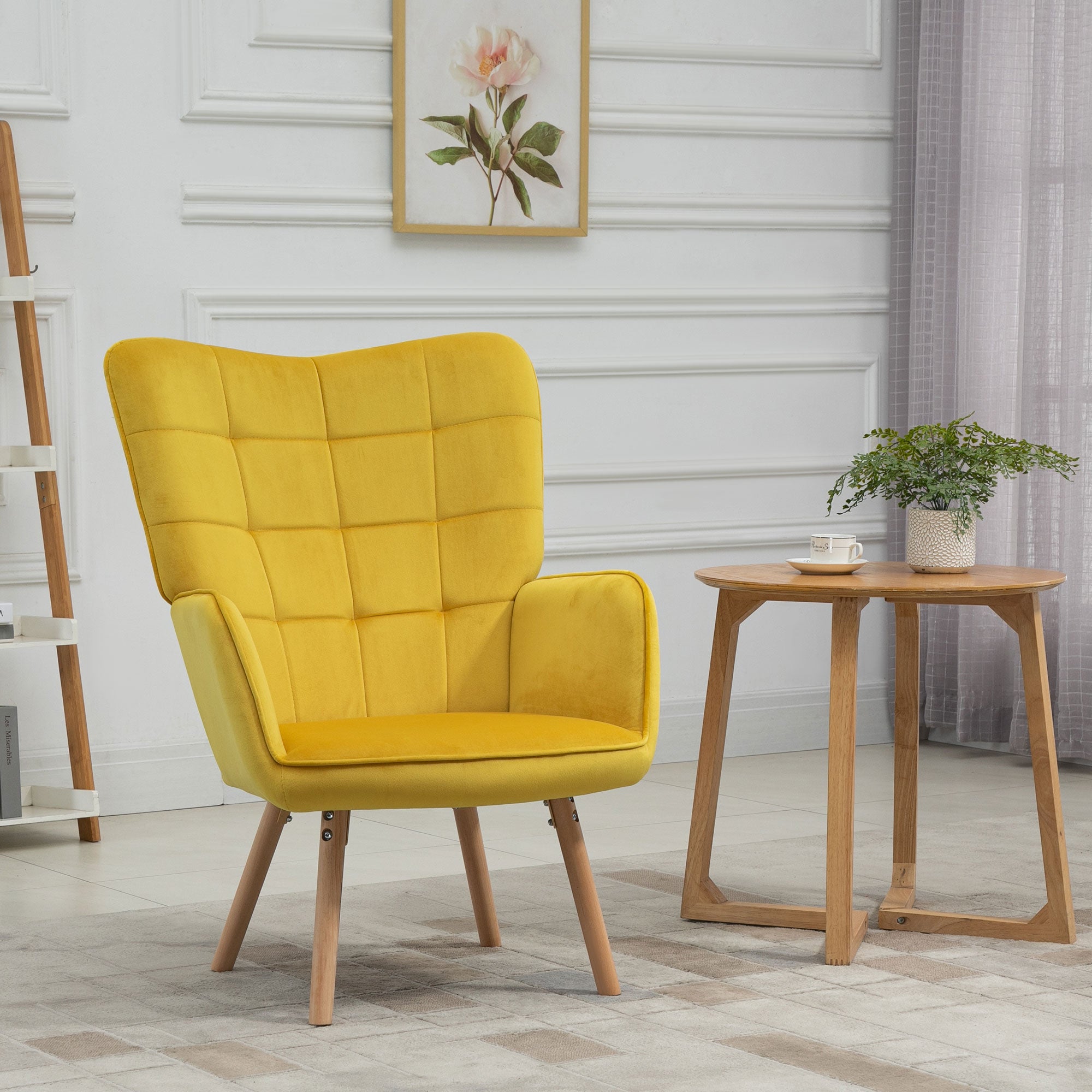 Modern Velvet-Touch Wingback Accent Chair for Comfortable Lounge - Yellow