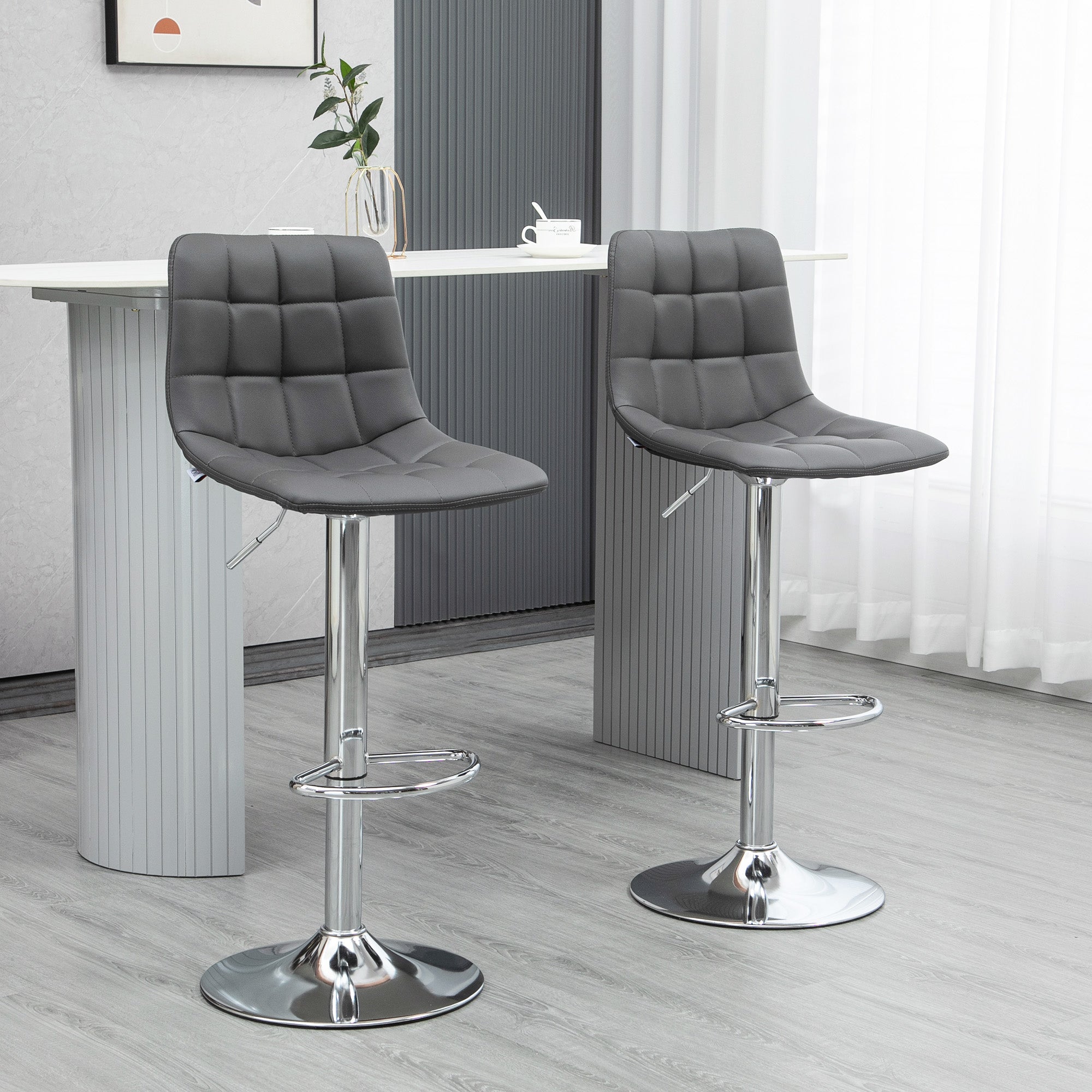 Modern Adjustable Bar Stools Set of 2 with 360 Degree Swivel - Grey