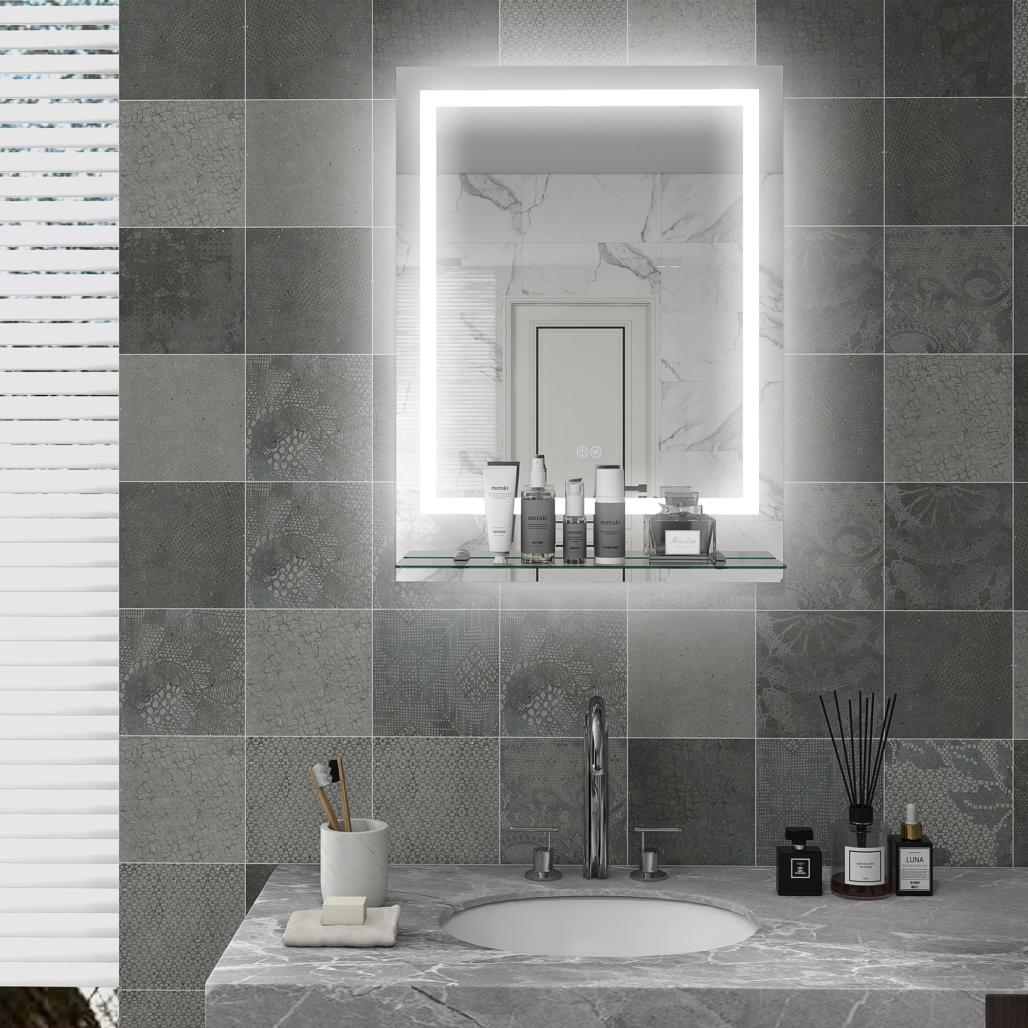 LED Bathroom Mirror with Adjustable Lights and Anti-Fog Function - Silver