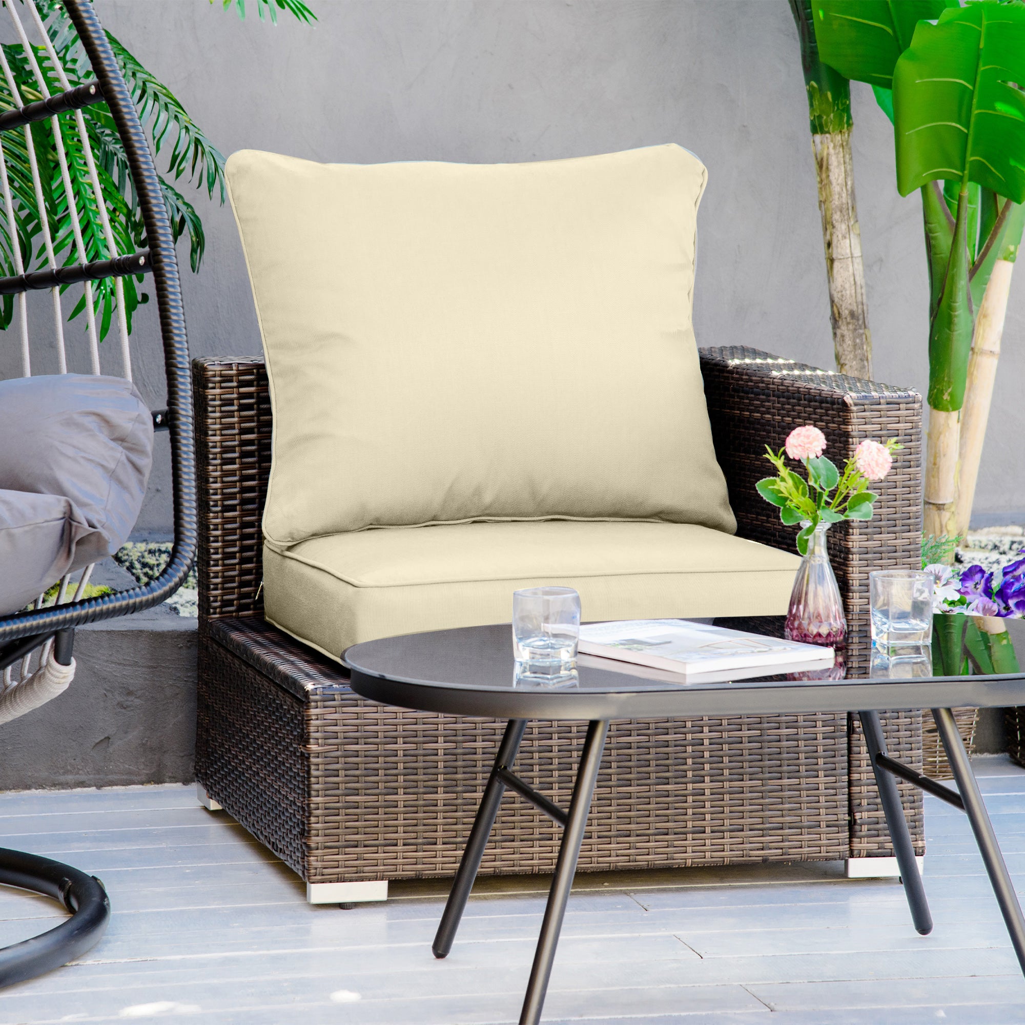 2 Piece Outdoor Patio Cushion Set with Thick Olefin Covers - Grey