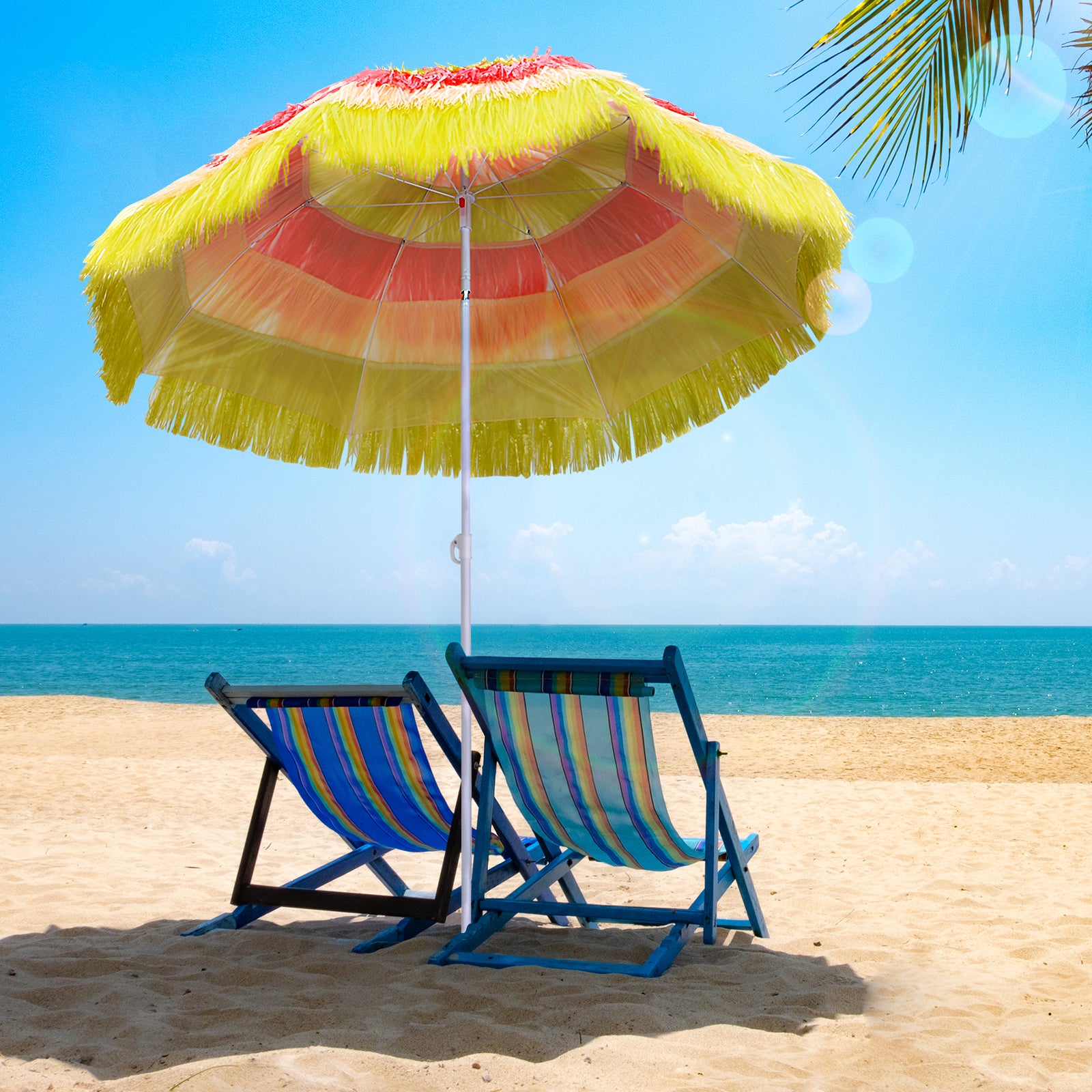 Hawaii Foldable Beach Umbrella with Adjustable Tilt - Rainbow