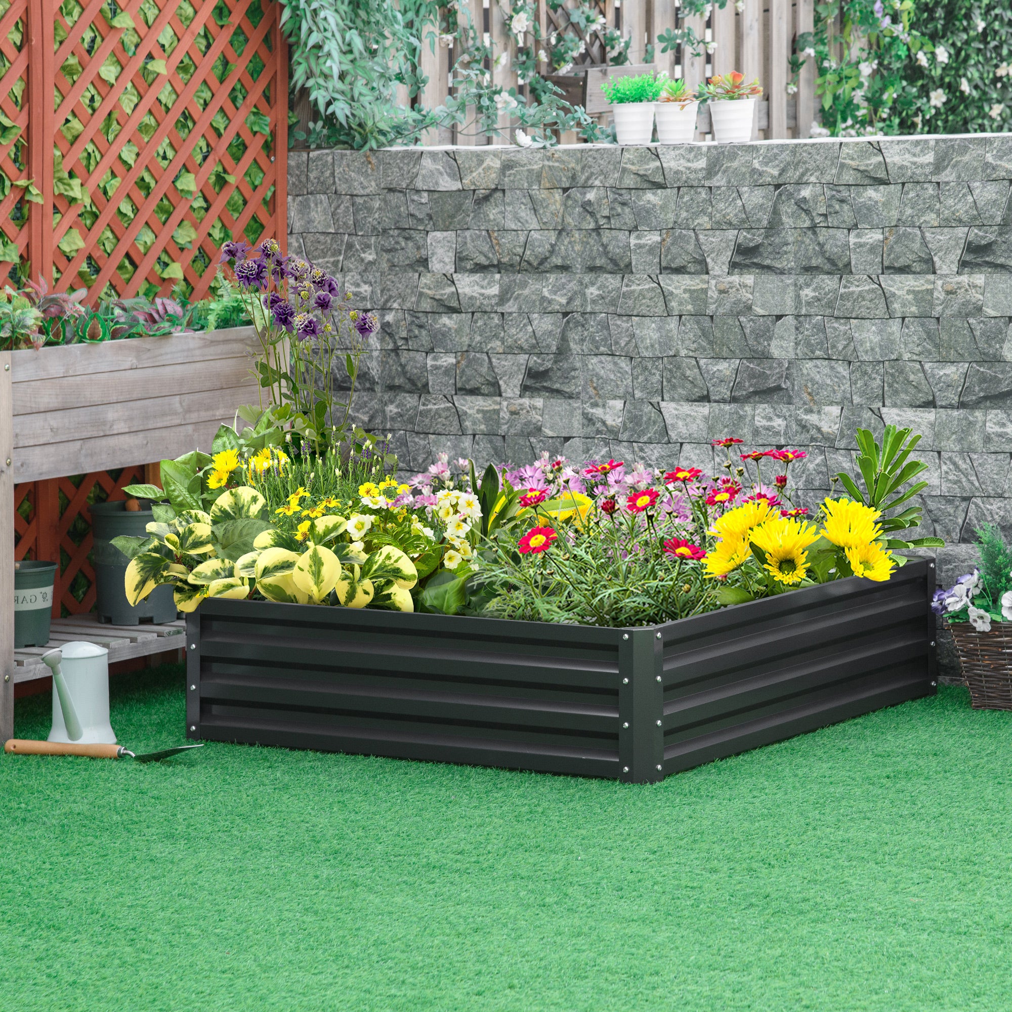 1 Piece Raised Garden Bed Box 120x120x30cm with Weatherised Steel Frame - Grey
