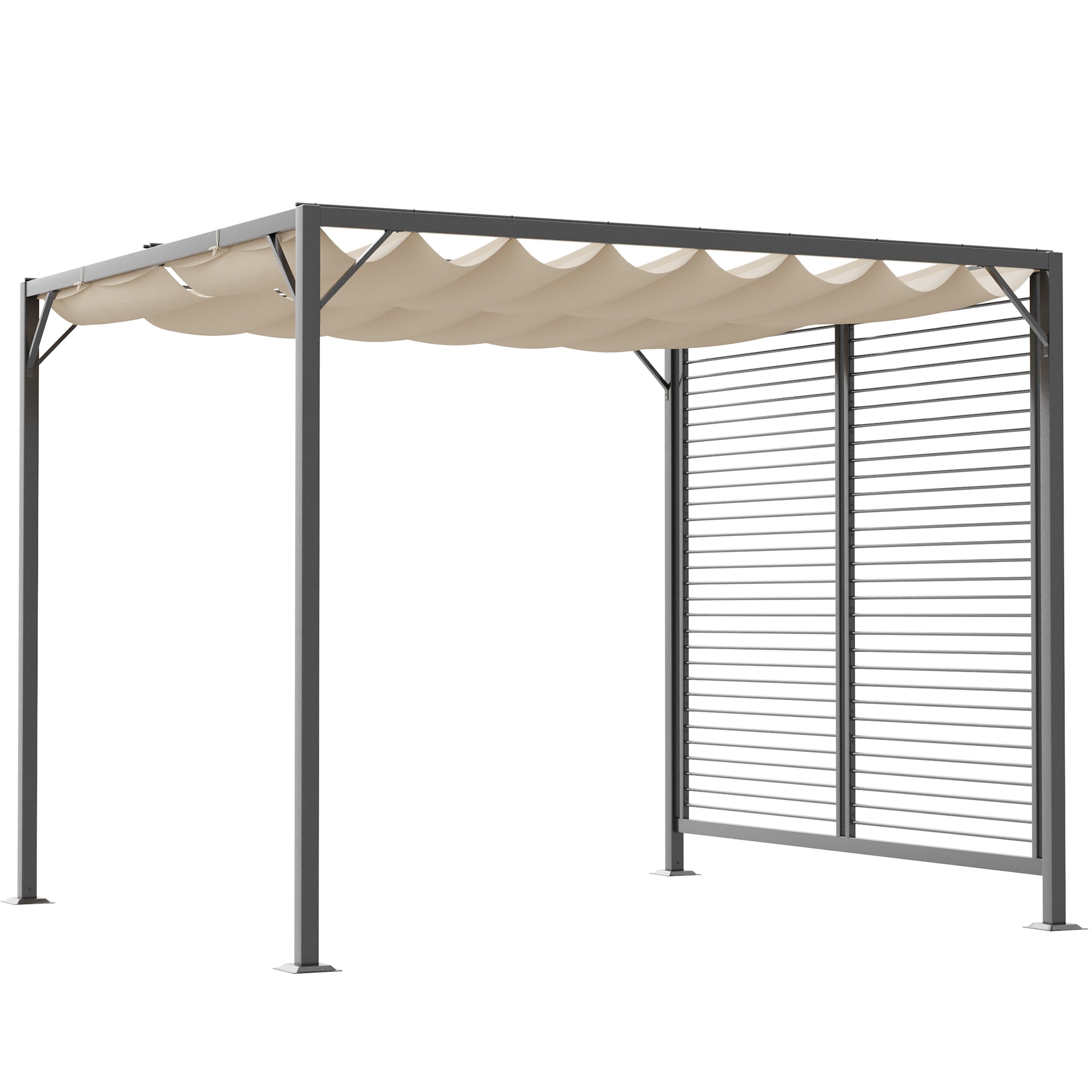 Retractable 3m x 2.8m Metal Frame Garden Pergola with Beige Canopy - Beige