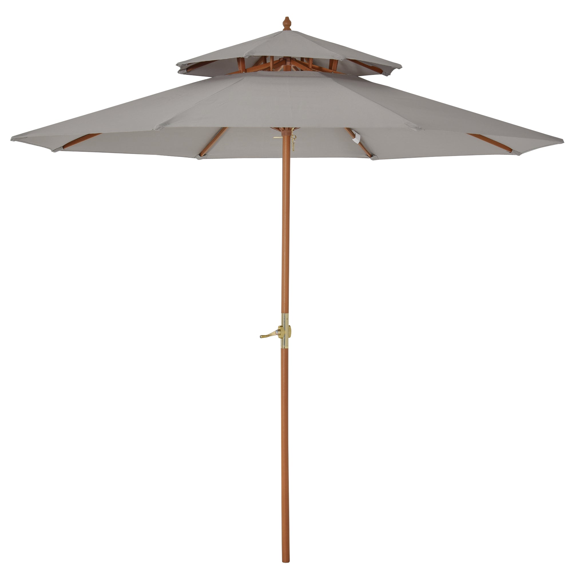 2.7 Metre Double Tier Wooden Garden Parasol with Grey Canopy - Grey