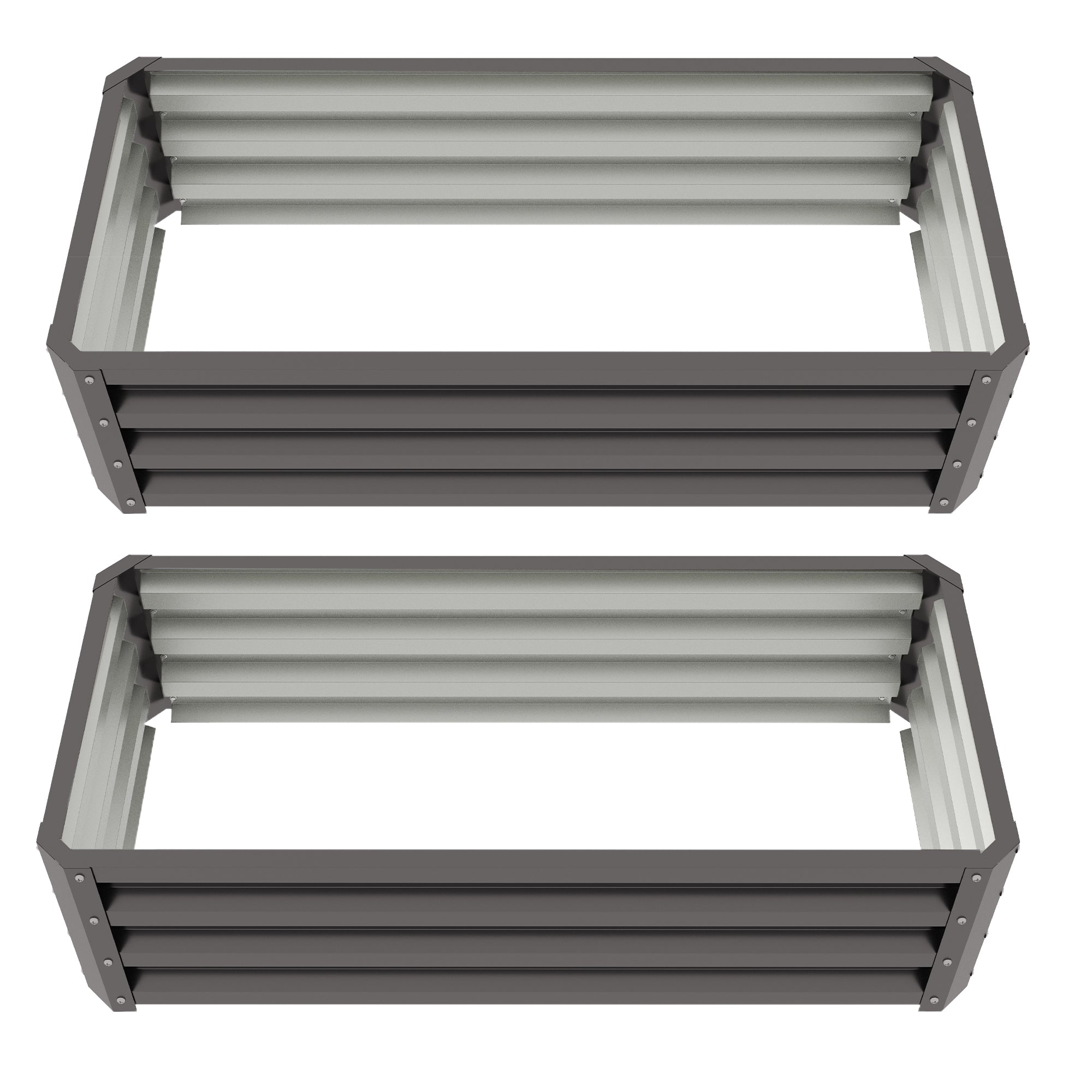 Set of 2 Steel Raised Garden Beds with Open Bottom - Dark Grey