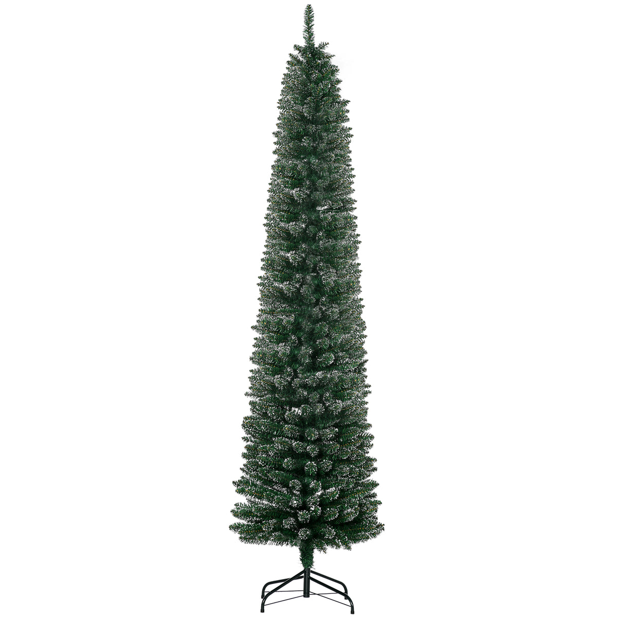 7.5FT Snow Dipped Artificial Christmas Pencil Tree with Foldable Stand - Green