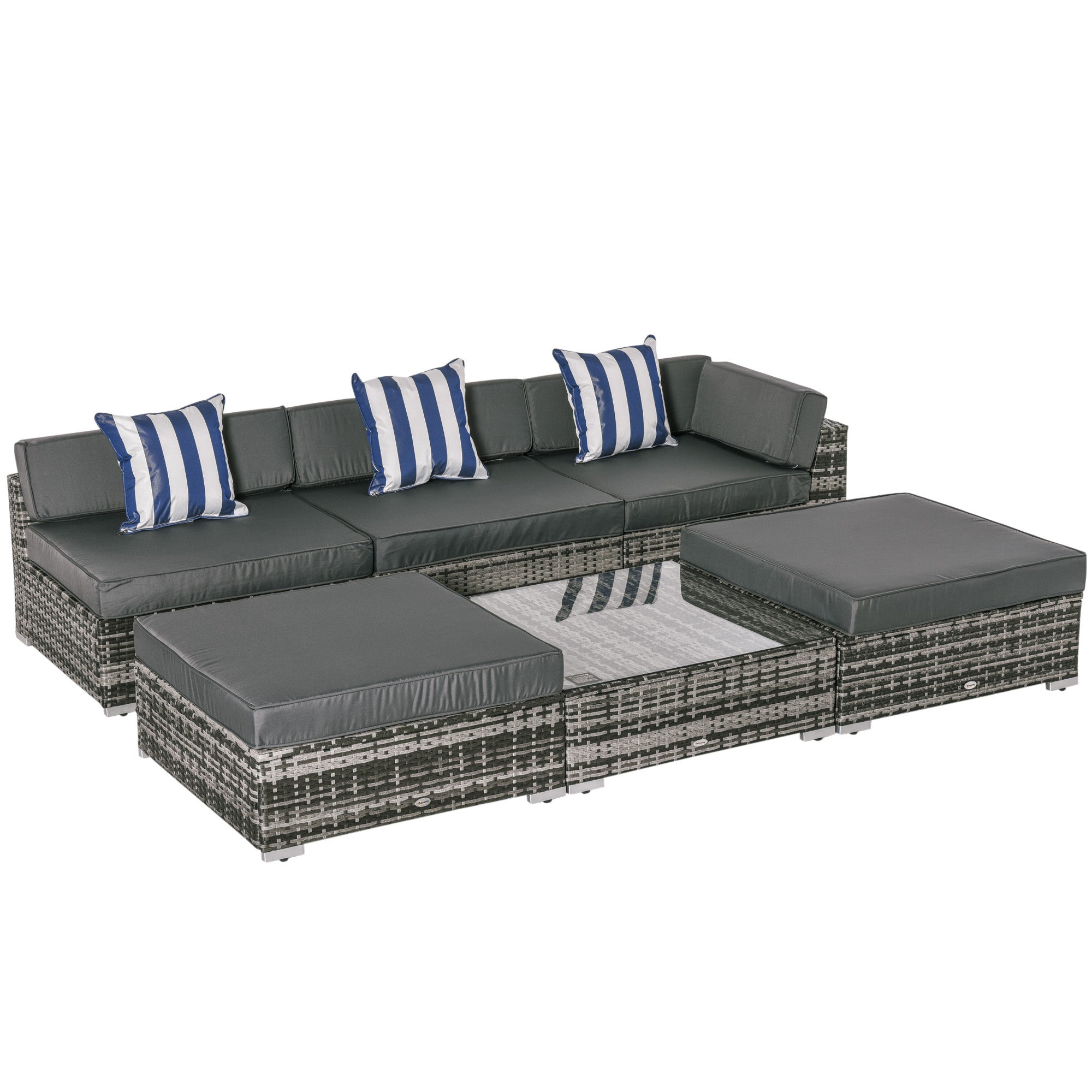 6 Piece Rattan Garden Sofa Set with Coffee Table and Cushions Grey