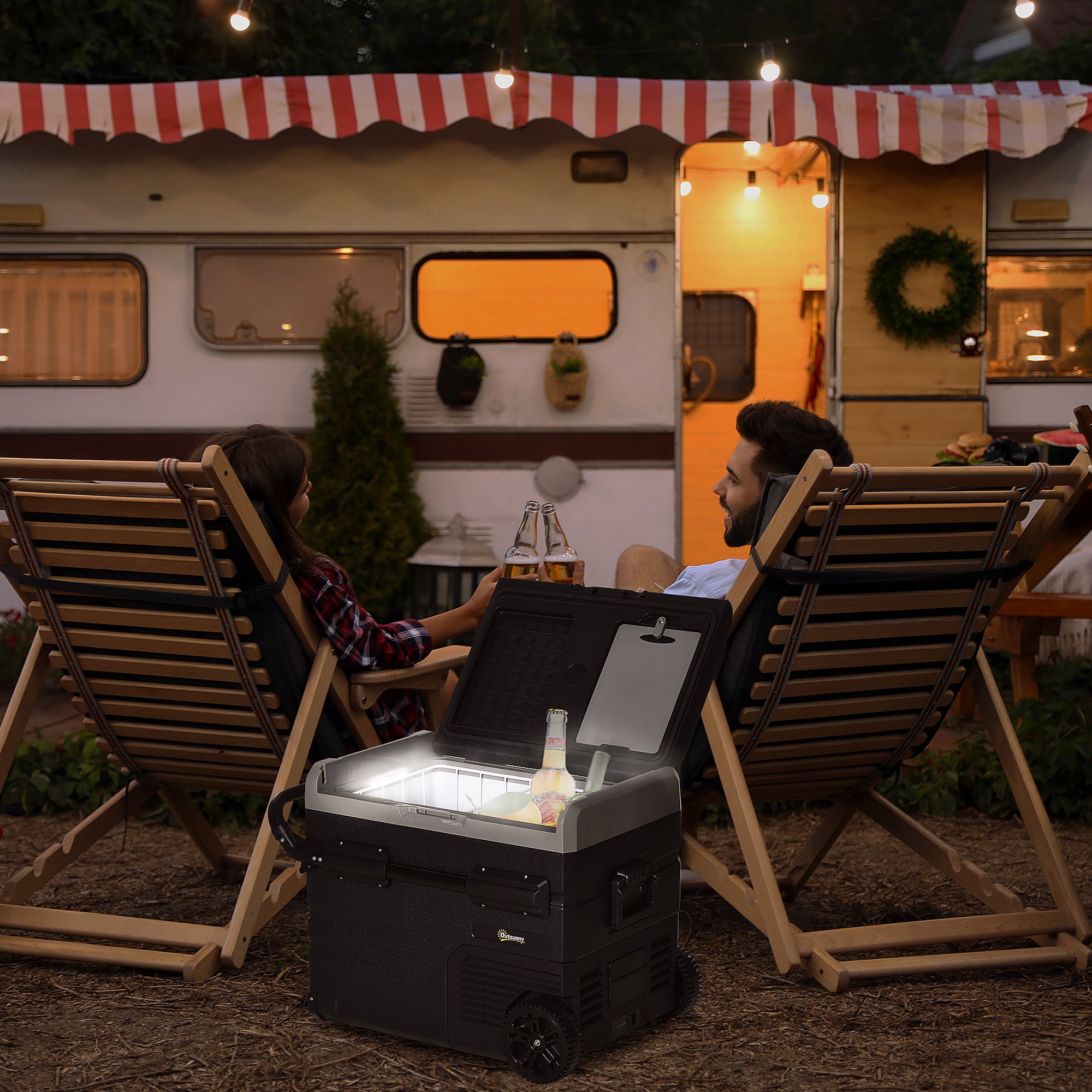 50L Portable Car Refrigerator with Compressor Cooling and LED Panel - Black