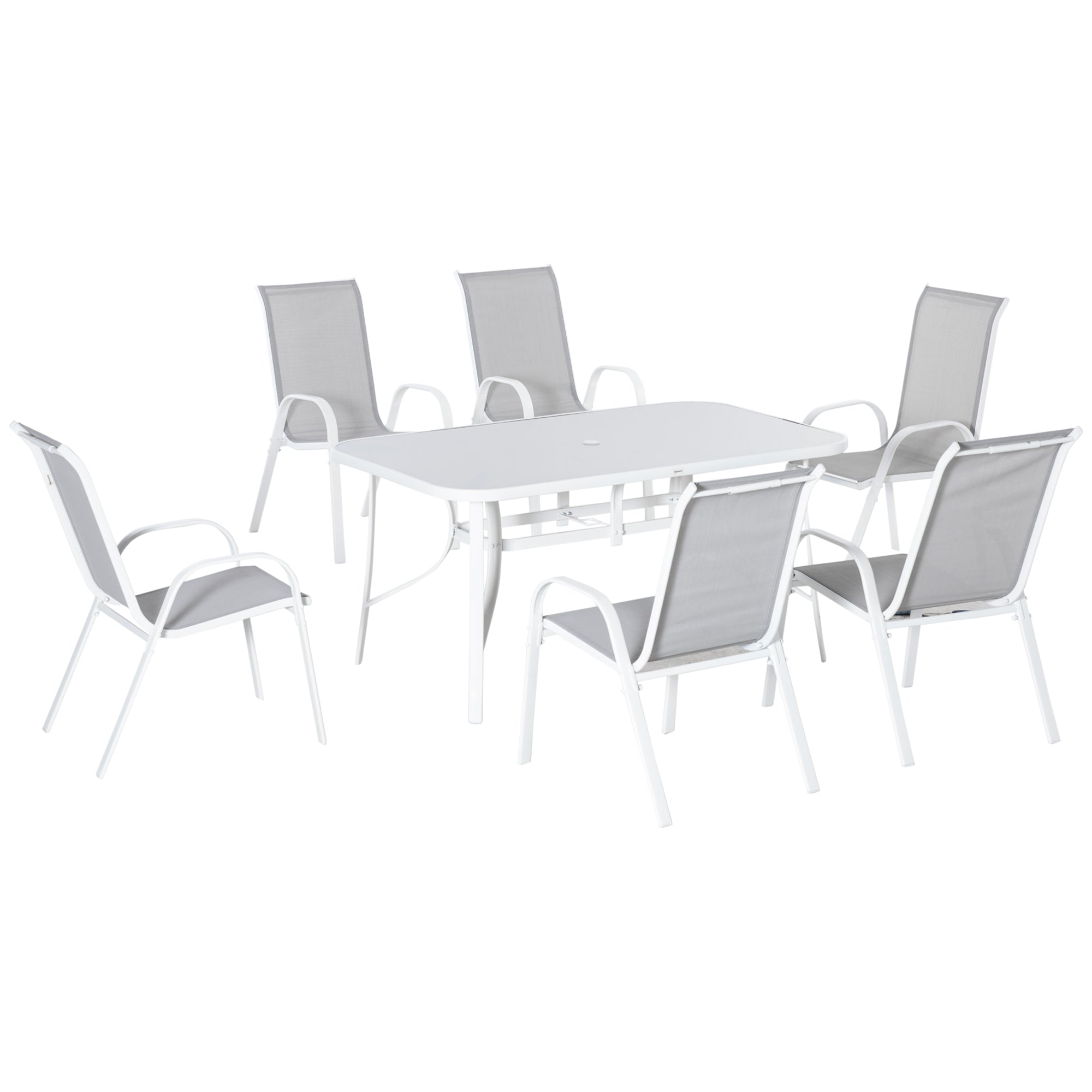 7 Piece Garden Dining Set with Tempered Glass Table - Grey