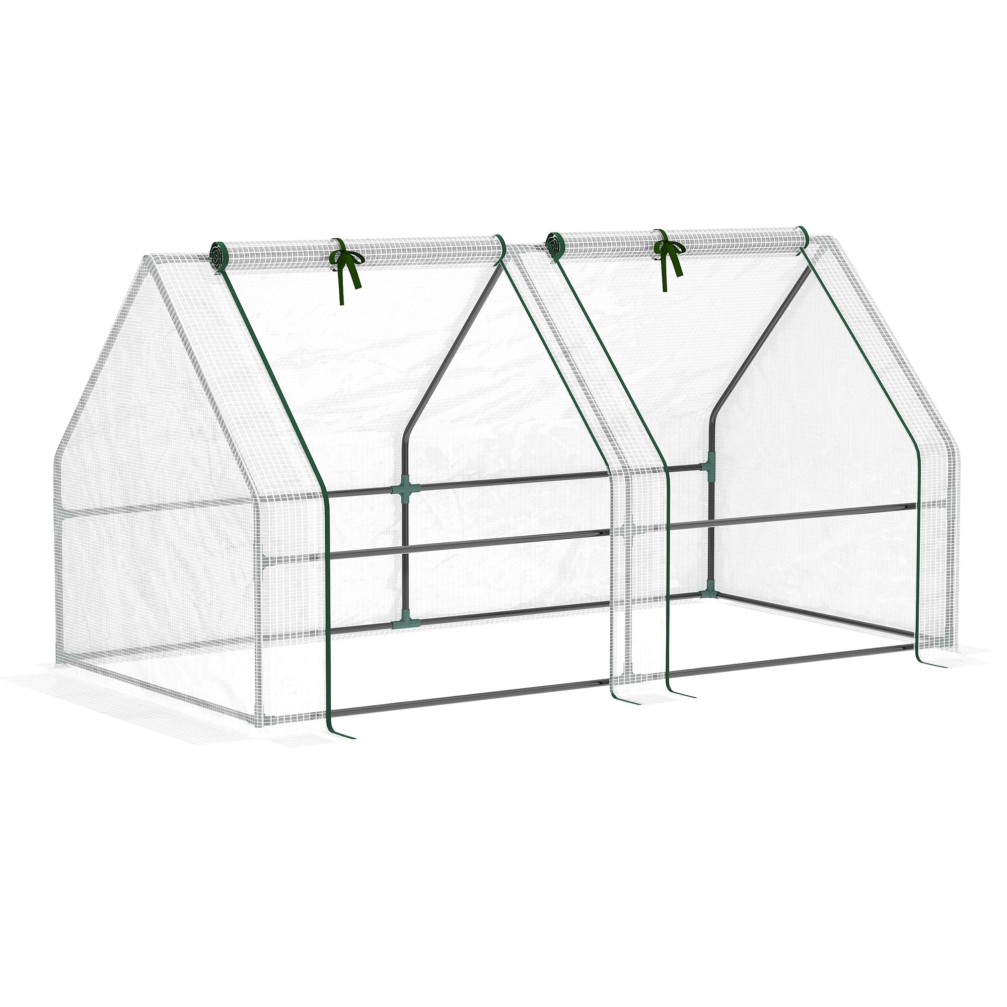 Mini Greenhouse with Steel Frame and Zippered Window - White