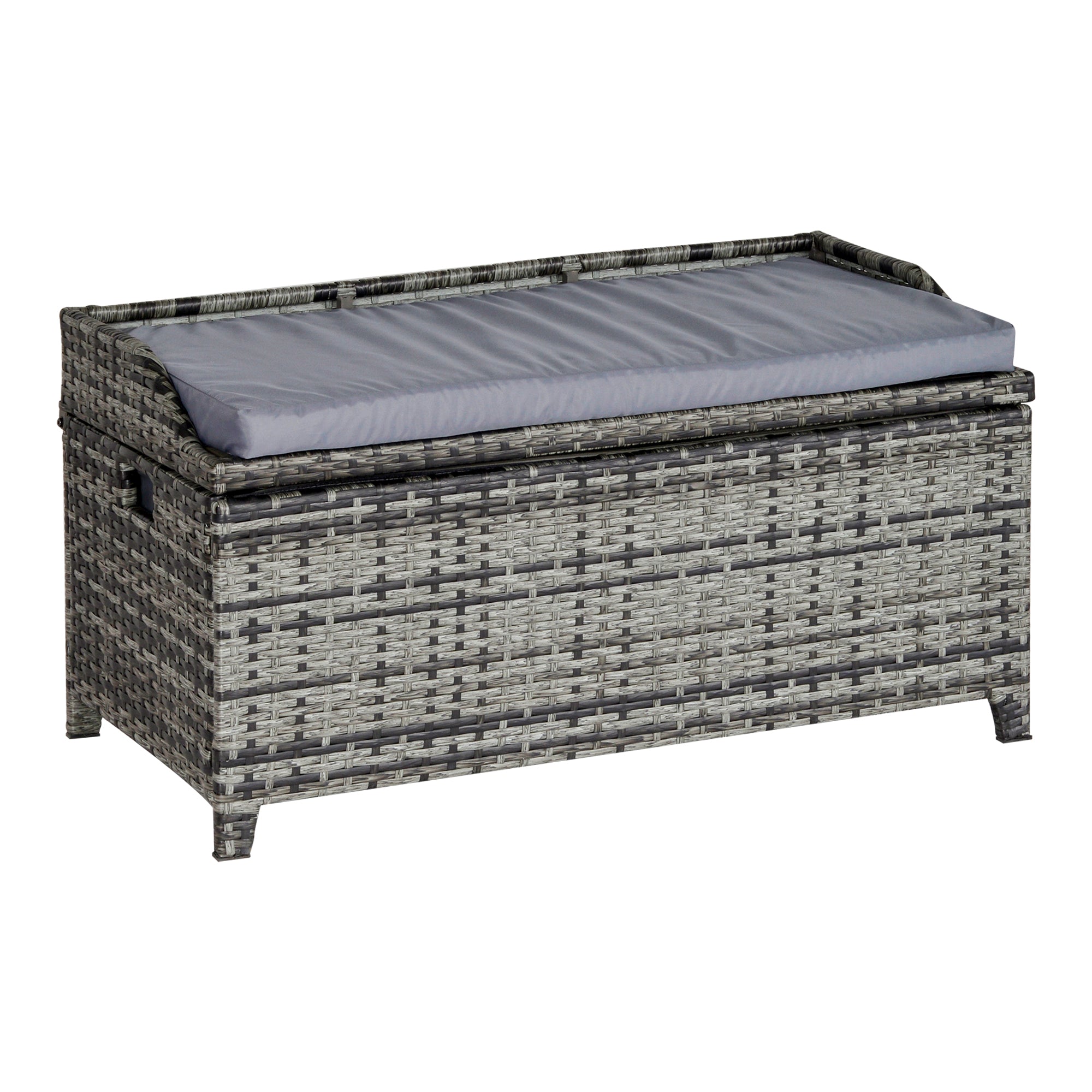 Patio PE Rattan Wicker Storage Bench with Cushion 2-Seater - Mixed Grey