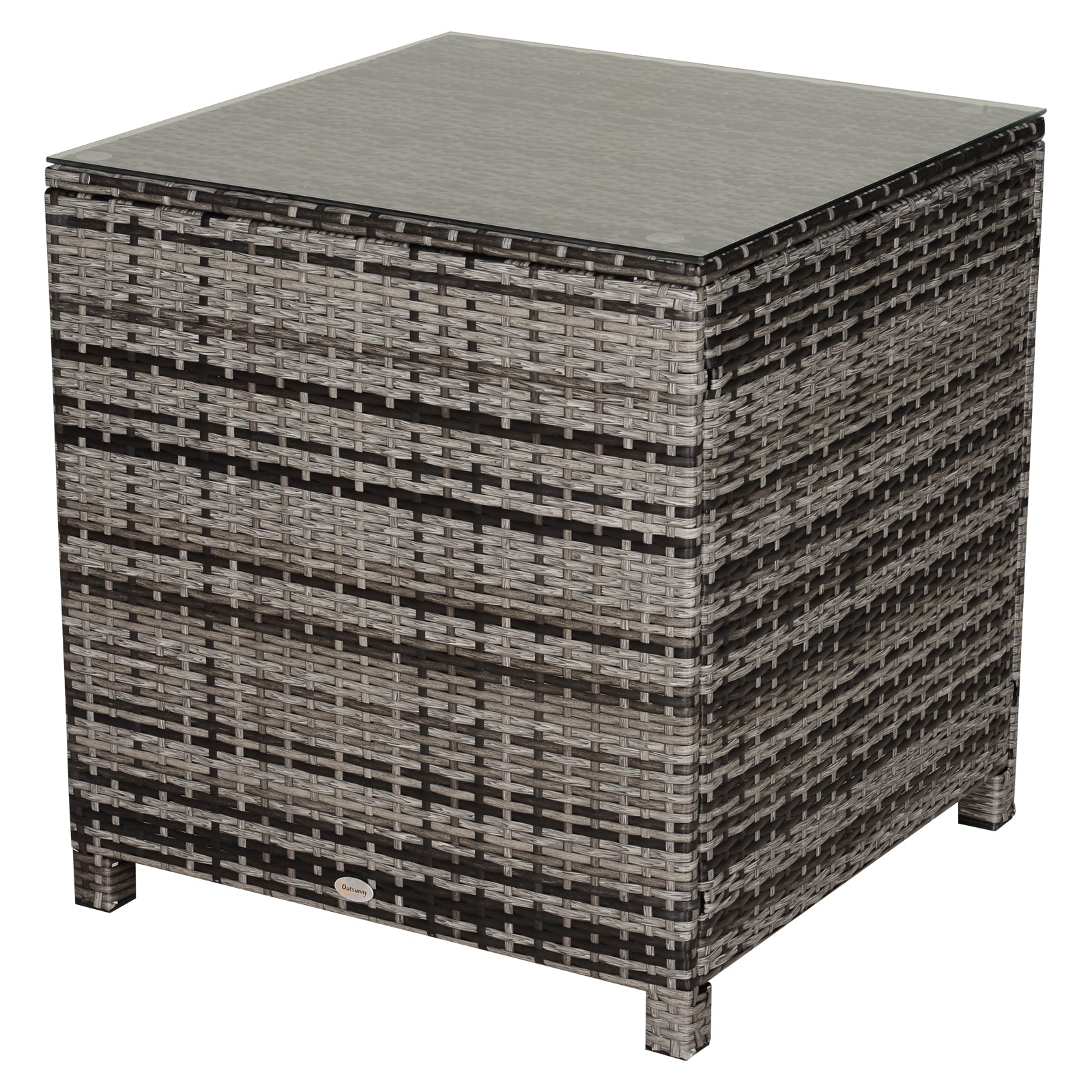 Rattan Side Table with Tempered Glass Top - Grey Garden Patio
