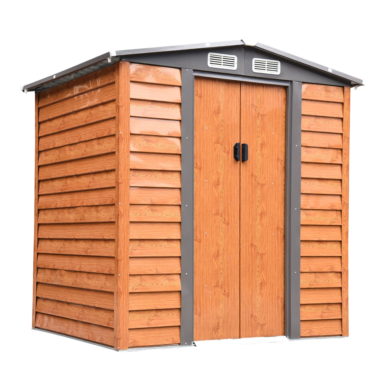 6 x 5 ft Metal Garden Storage Shed with Foundation and Ventilation Brown