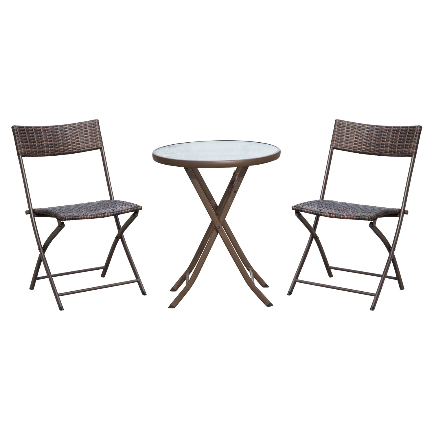 3 Piece Folding Rattan Bistro Set - Weather Resistant Brown