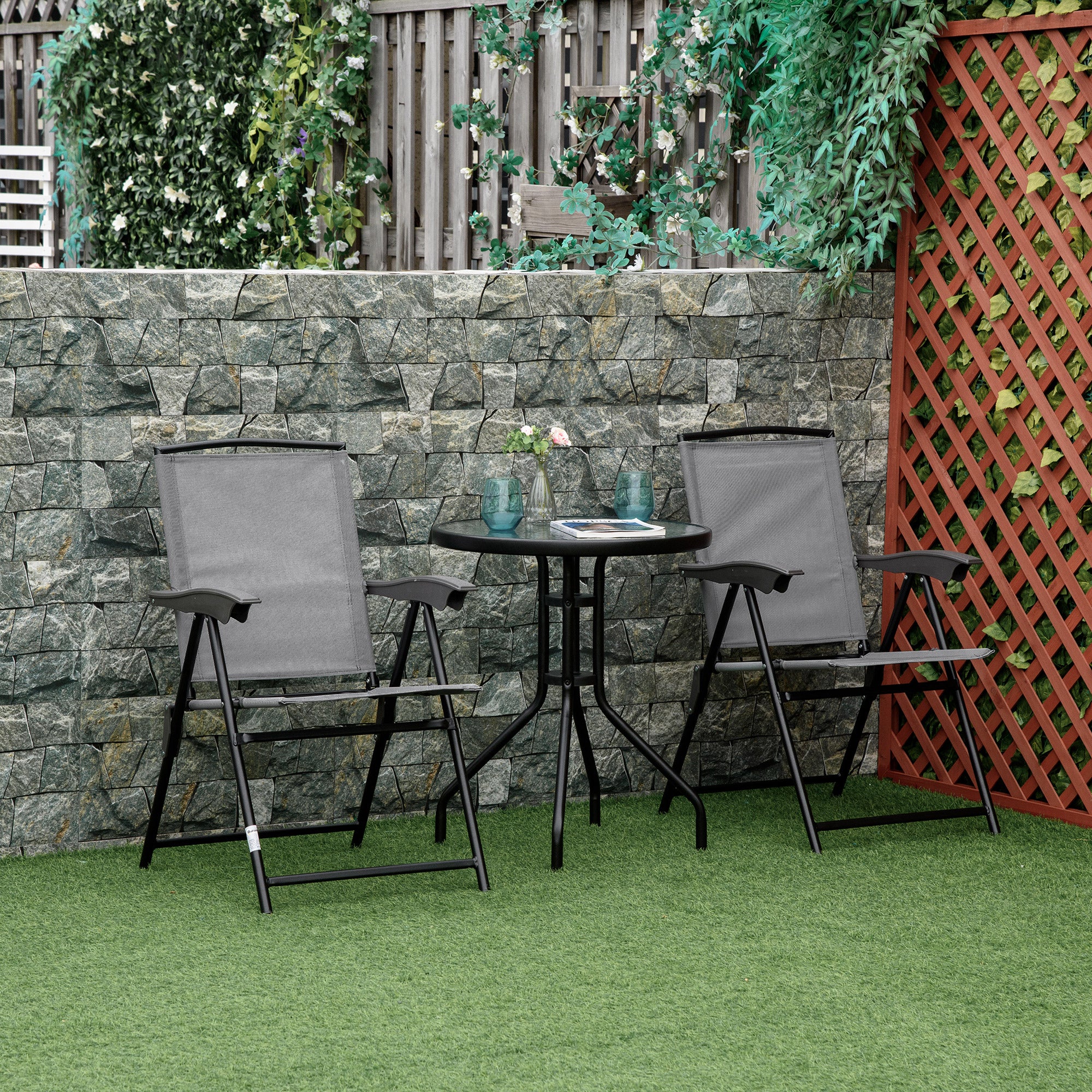 3 Piece Adjustable Patio Bistro Set with Steel Frame - Grey