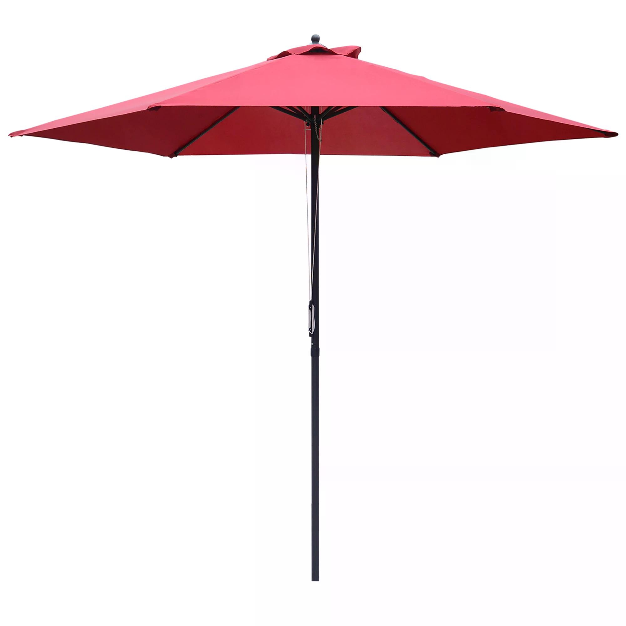 2.8m Patio Parasol Umbrella Manual Push 6 Ribs UV Resistant Wine Red