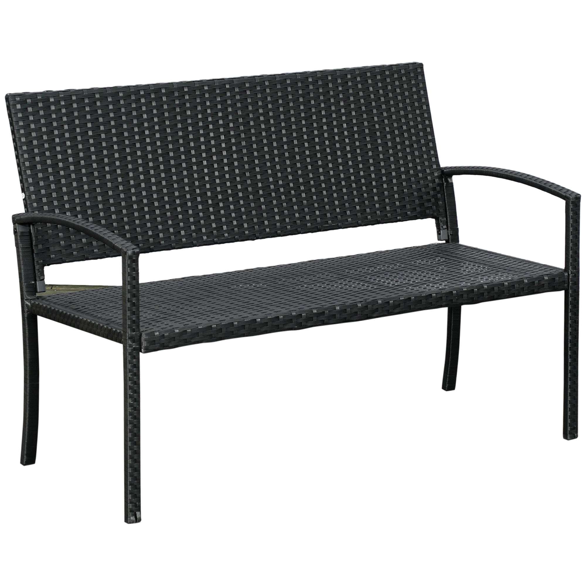 2 Seater Rattan Loveseat with Rust-Resistant Metal Frame - Black