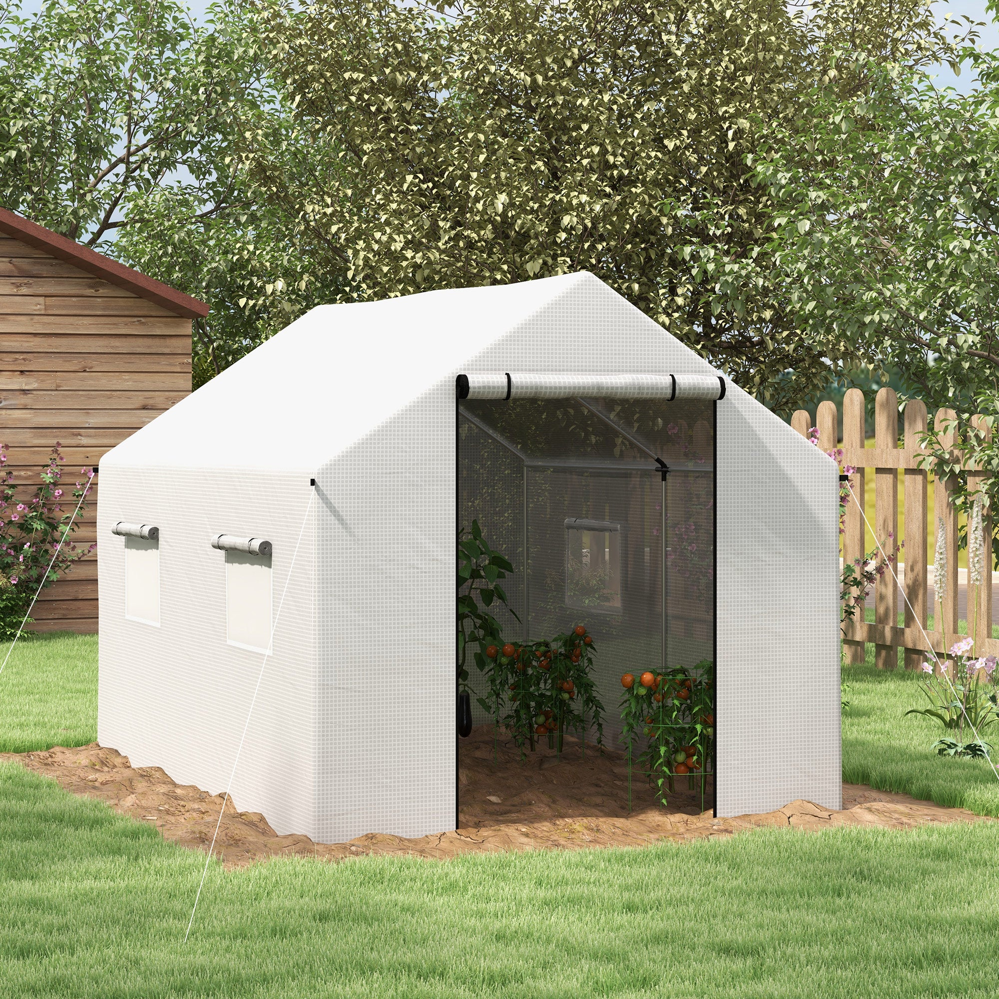 2 x 3 Metre Polyethylene Walk-In Polytunnel Greenhouse with UV Resistant Cover - White
